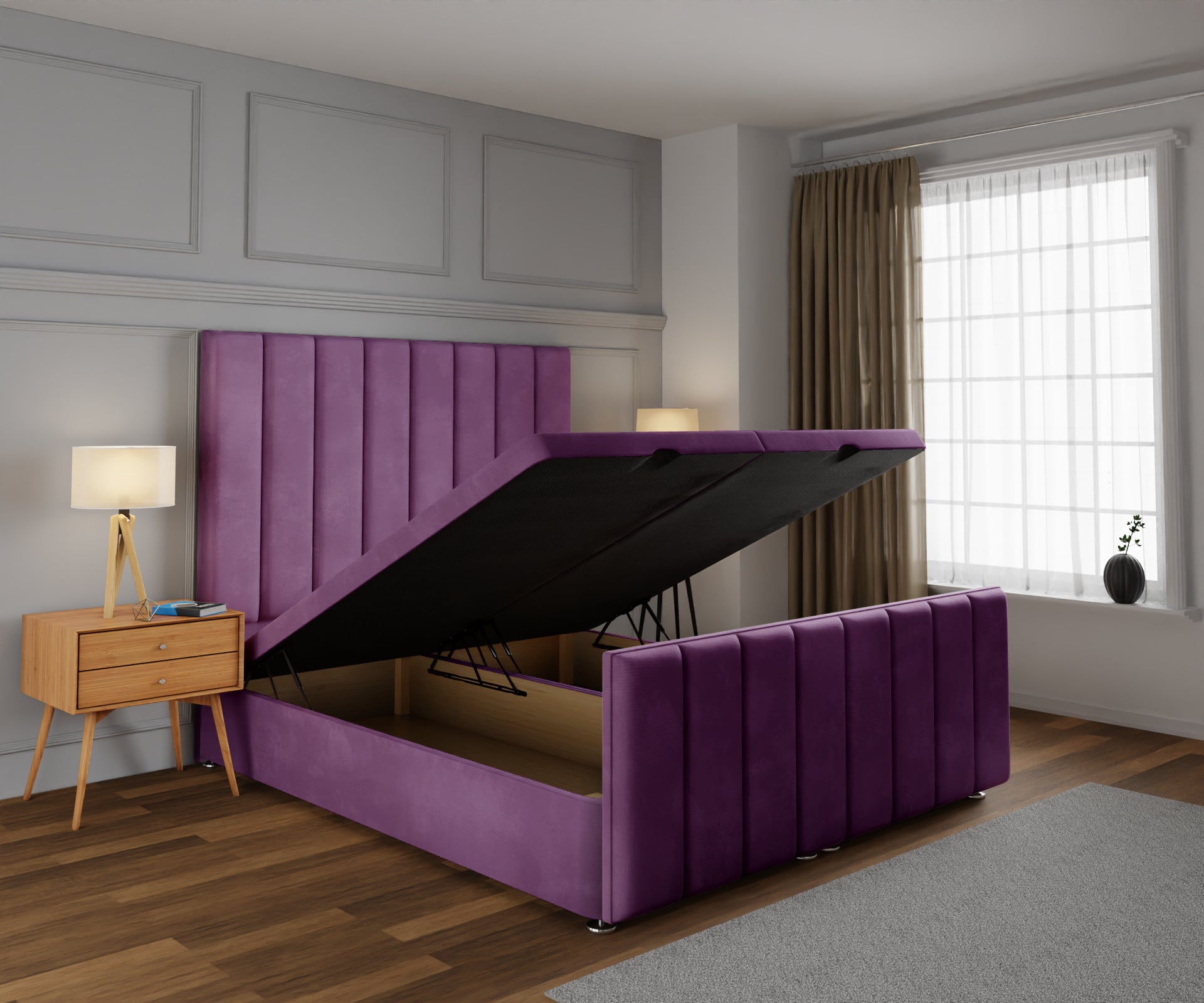 Amelia Petite Line Ottoman Storage Divan Bed Base And Headboard With Footboard
