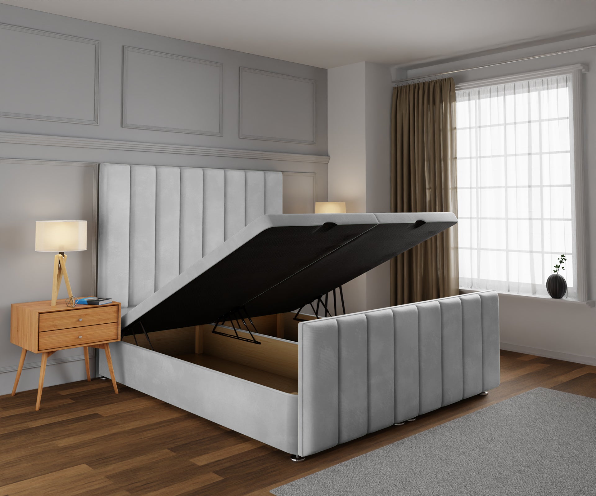 Amelia Petite Line Ottoman Storage Divan Bed Base And Headboard With Footboard