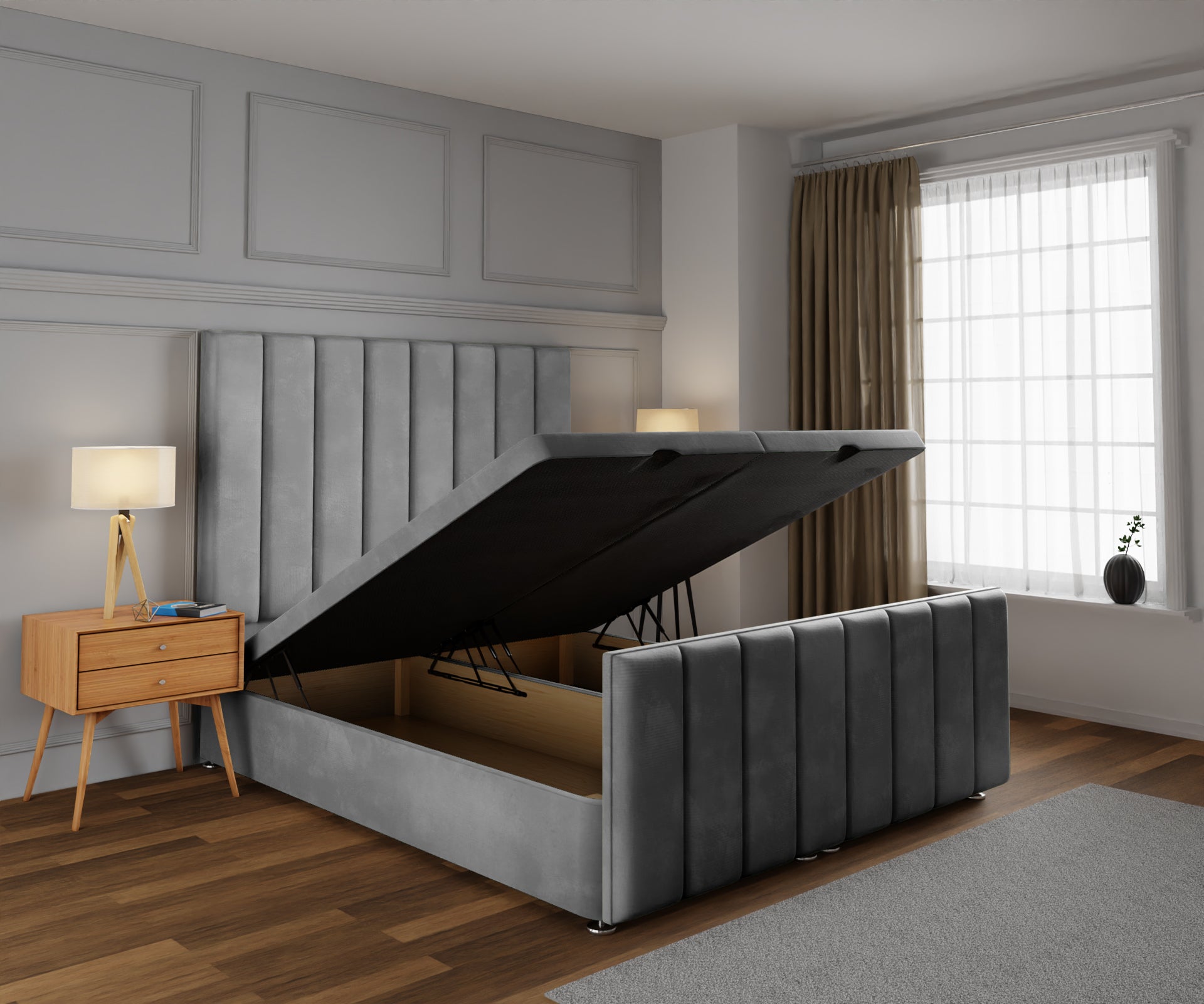 Amelia Petite Line Ottoman Storage Divan Bed Base And Headboard With Footboard