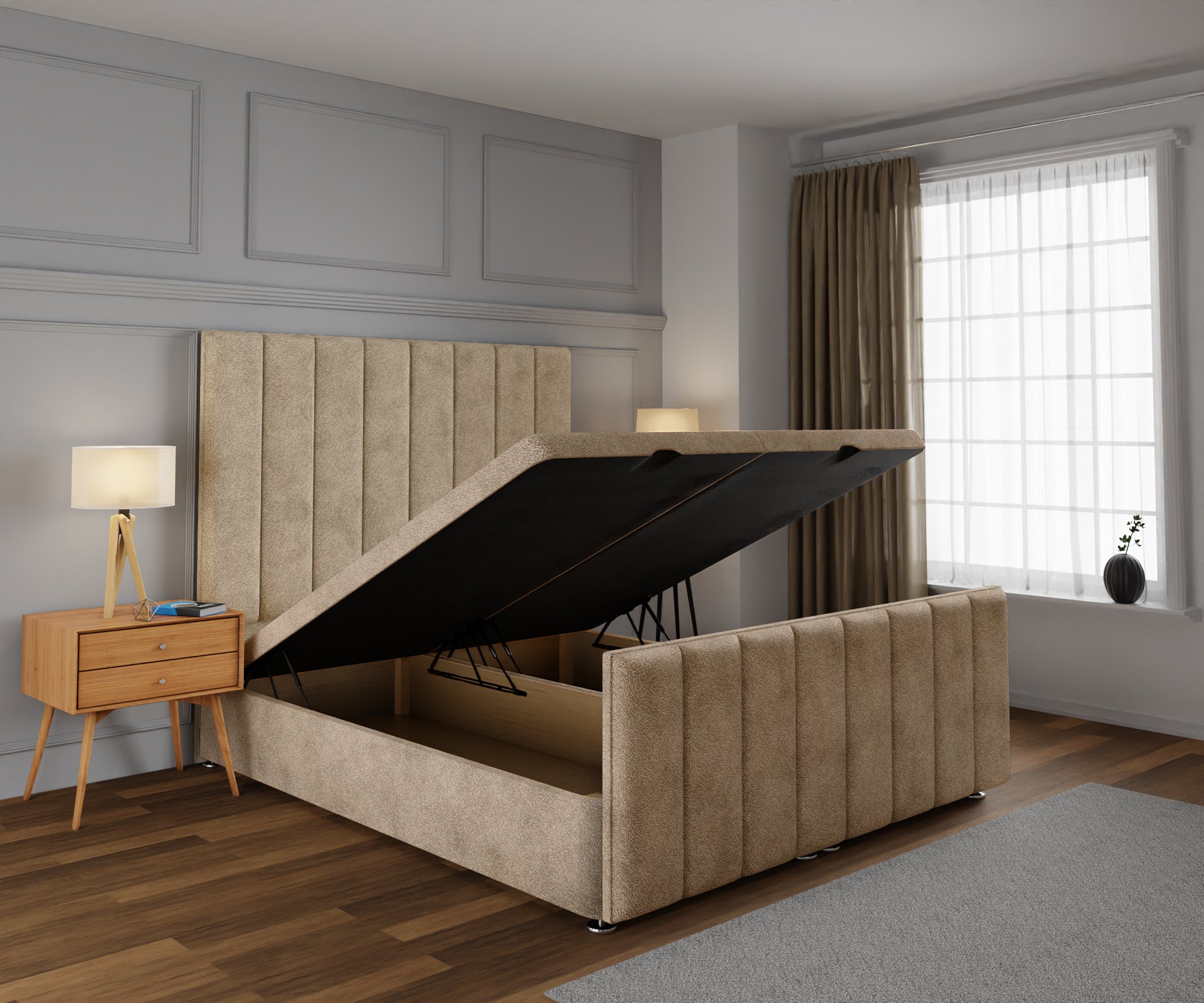 Amelia Petite Line Ottoman Storage Divan Bed Base And Headboard With Footboard