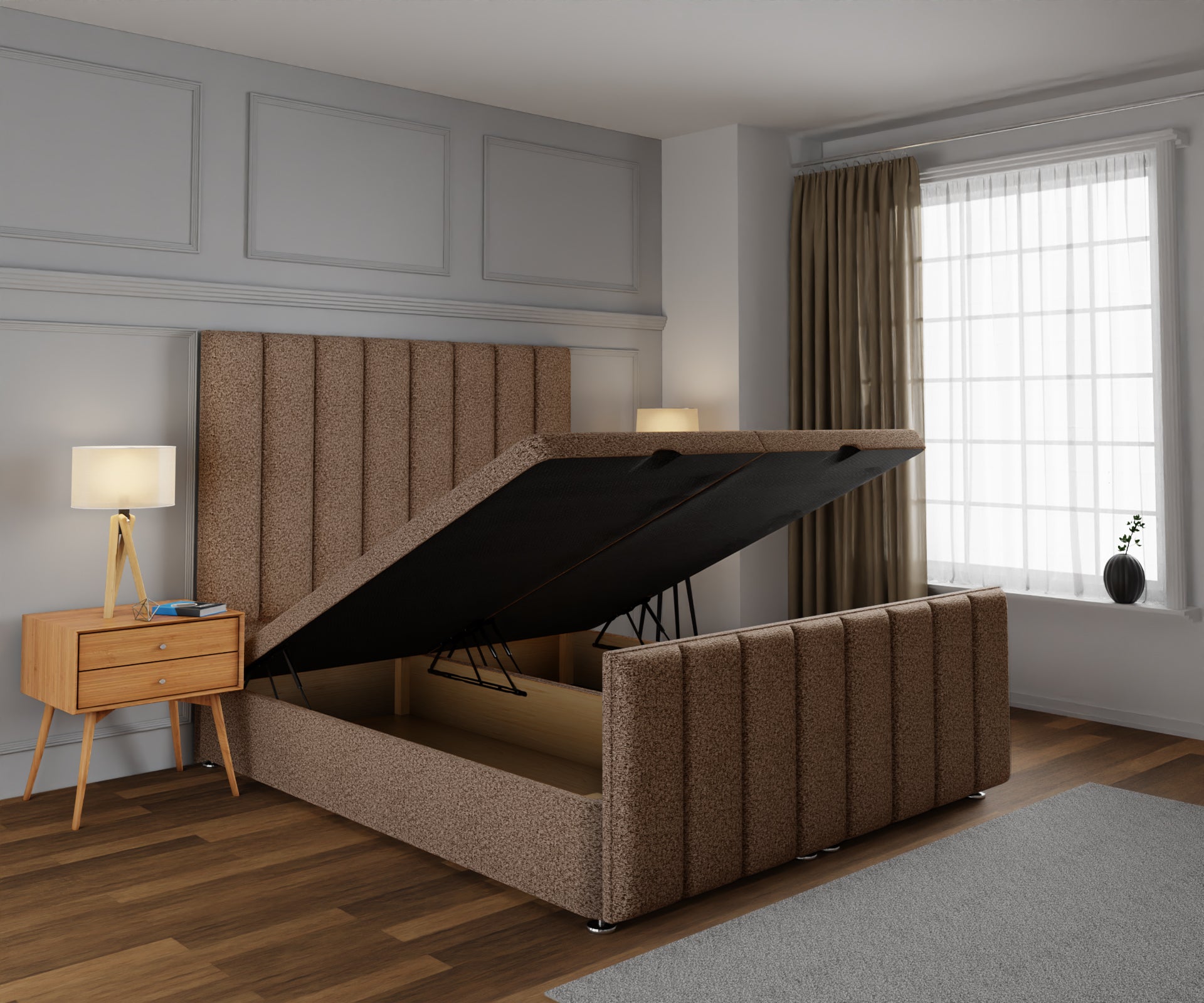 Amelia Petite Line Ottoman Storage Divan Bed Base And Headboard With Footboard