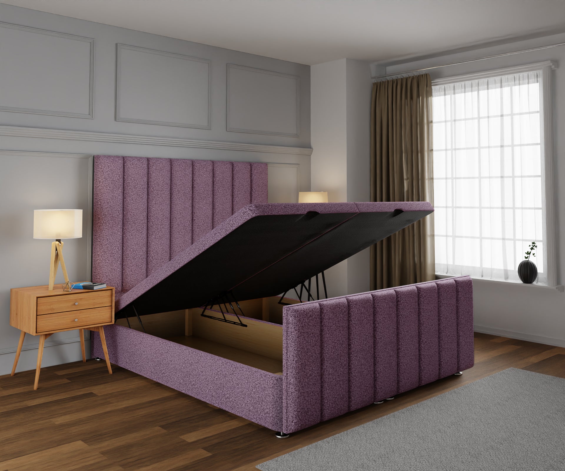 Amelia Petite Line Ottoman Storage Divan Bed Base And Headboard With Footboard