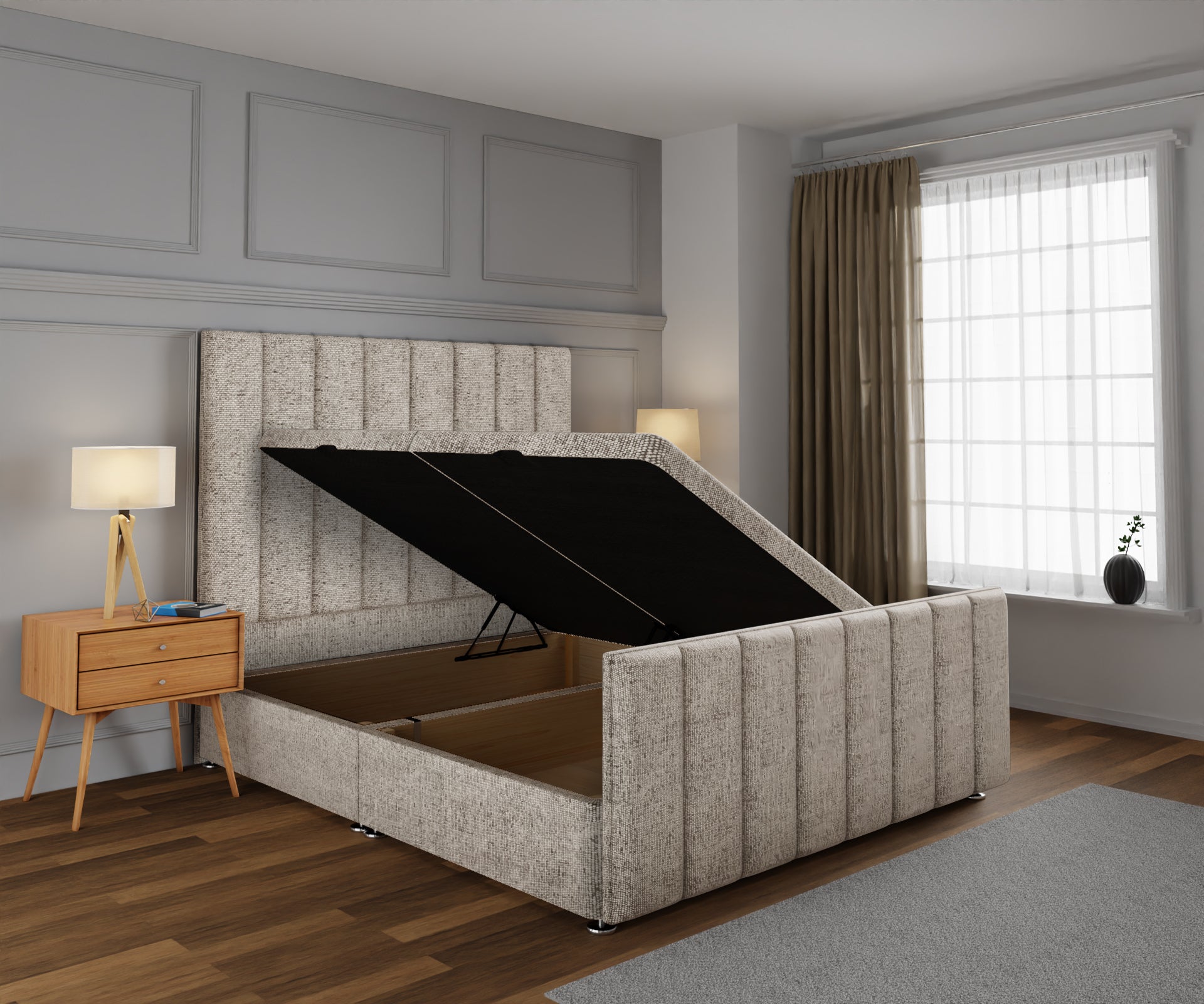 Amelia Petite Line Ottoman Storage Divan Bed Base And Headboard With Footboard