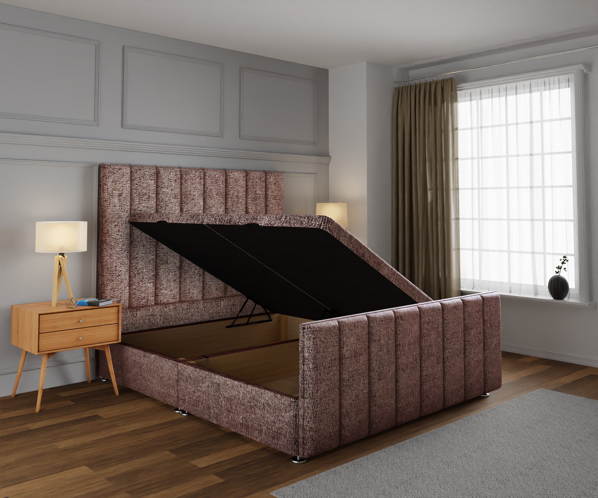 Amelia Petite Line Ottoman Storage Divan Bed Base And Headboard With Footboard