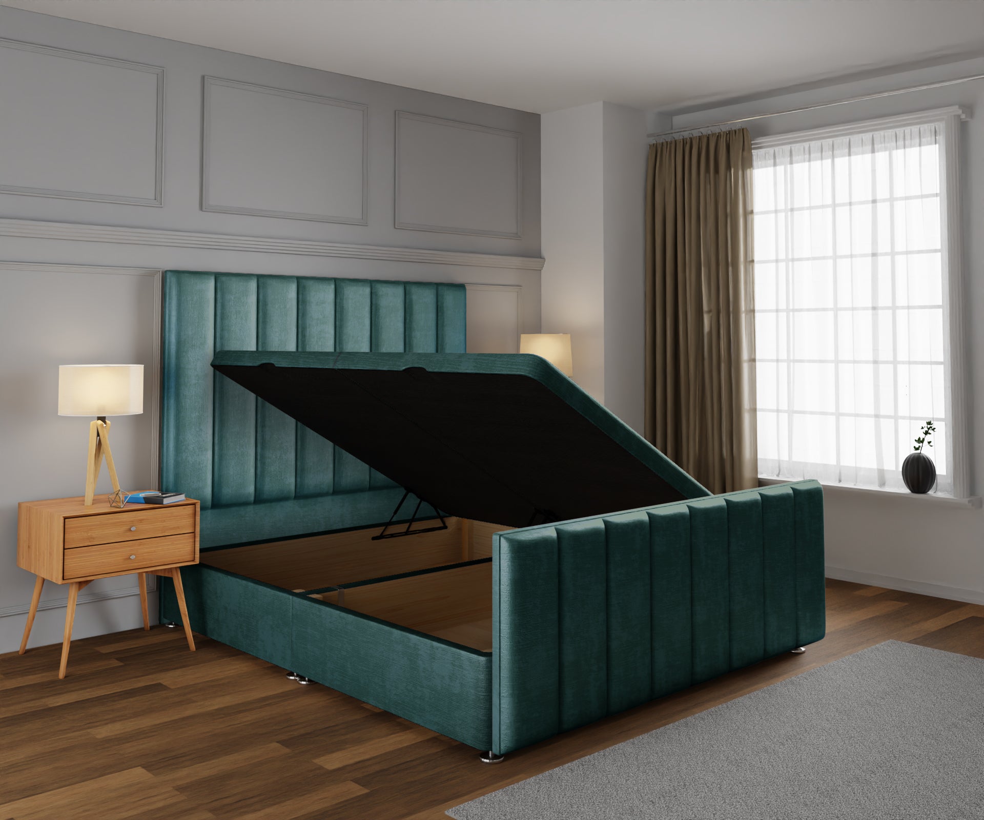 Amelia Petite Line Ottoman Storage Divan Bed Base And Headboard With Footboard