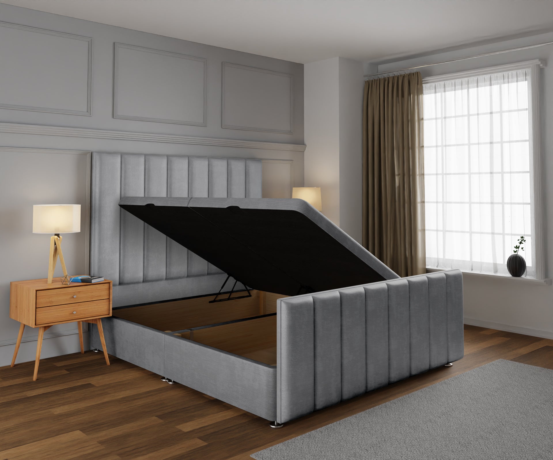 Amelia Petite Line Ottoman Storage Divan Bed Base And Headboard With Footboard