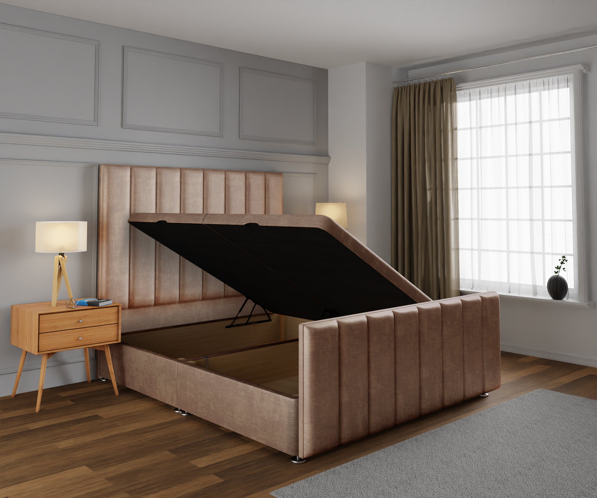 Amelia Petite Line Ottoman Storage Divan Bed Base And Headboard With Footboard