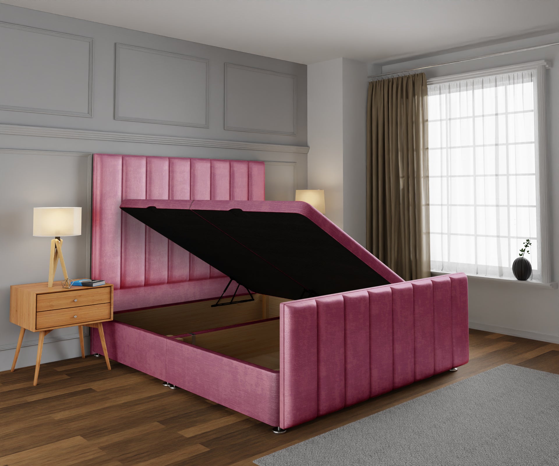 Amelia Petite Line Ottoman Storage Divan Bed Base And Headboard With Footboard