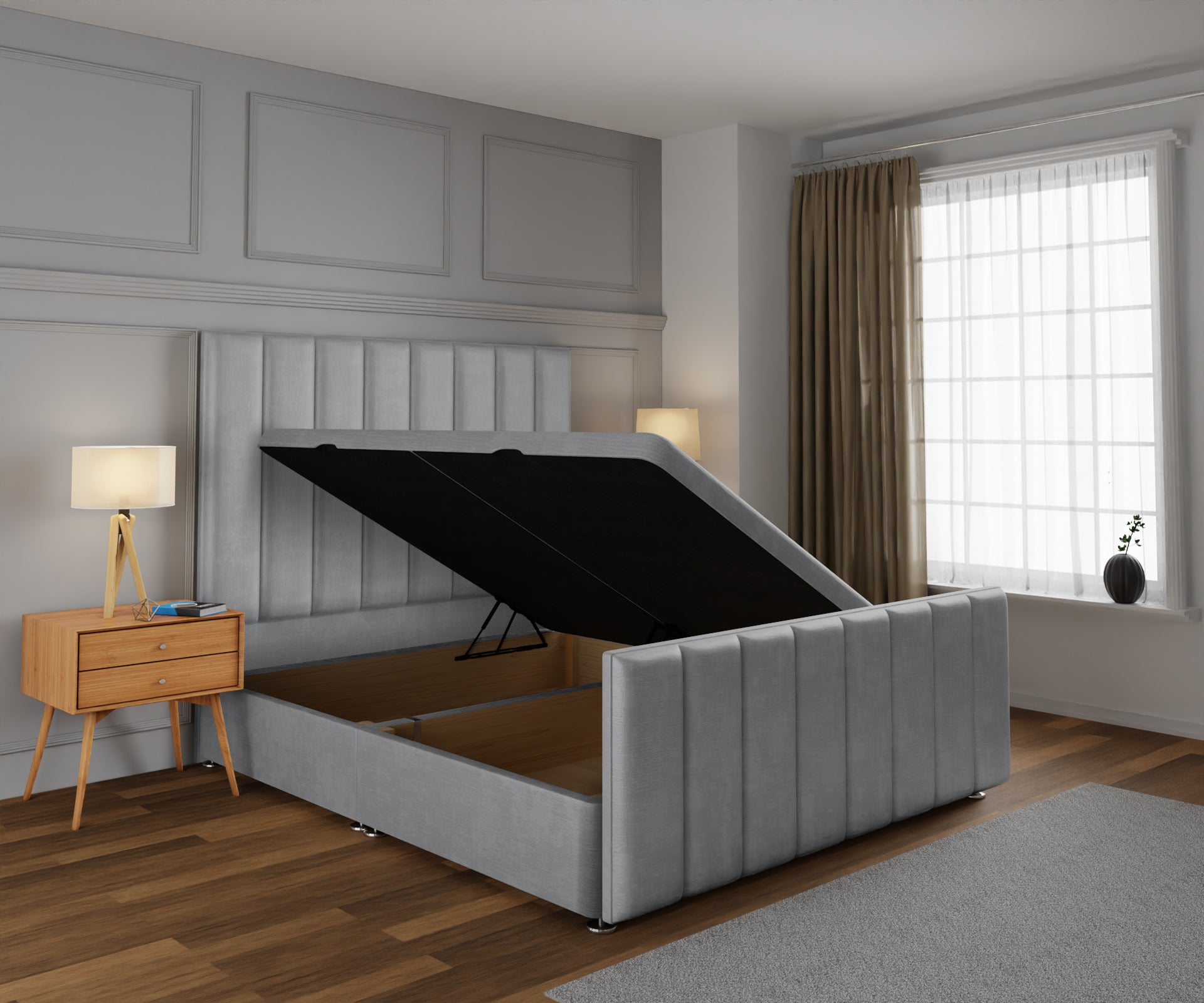Amelia Petite Line Ottoman Storage Divan Bed Base And Headboard With Footboard