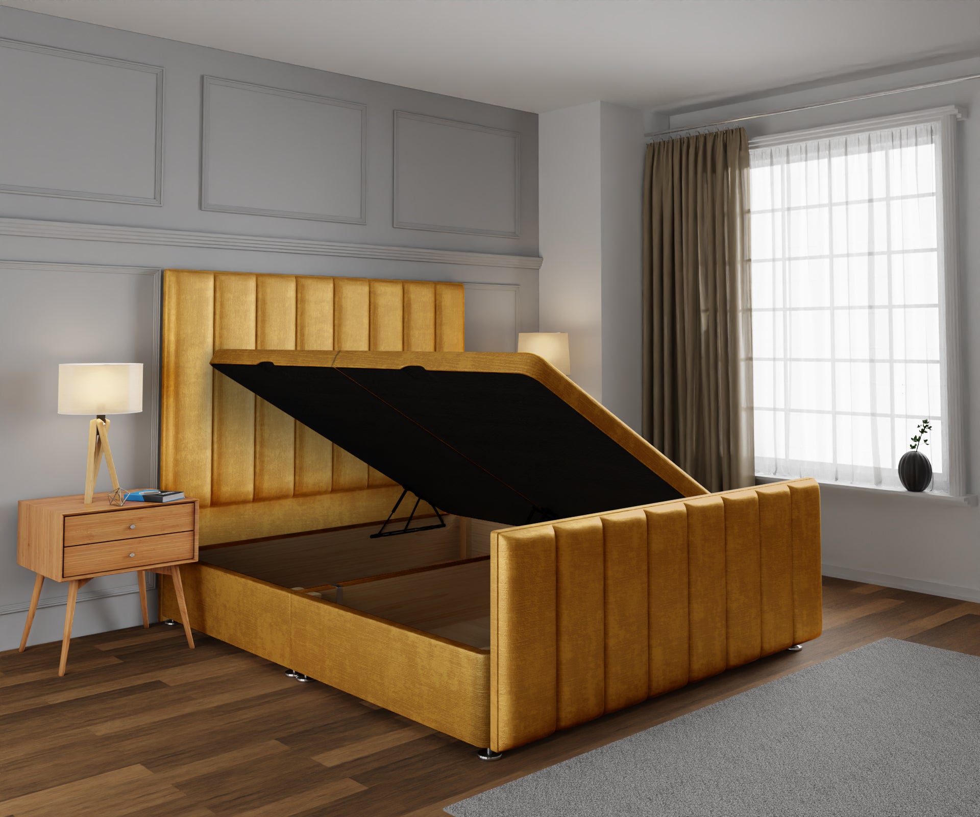 Amelia Petite Line Ottoman Storage Divan Bed Base And Headboard With Footboard
