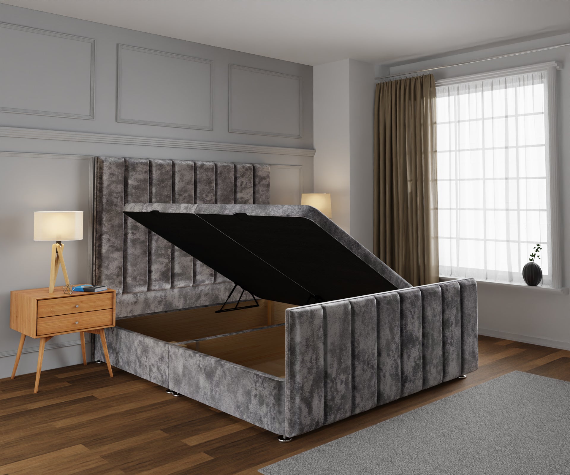 Amelia Petite Line Ottoman Storage Divan Bed Base And Headboard With Footboard
