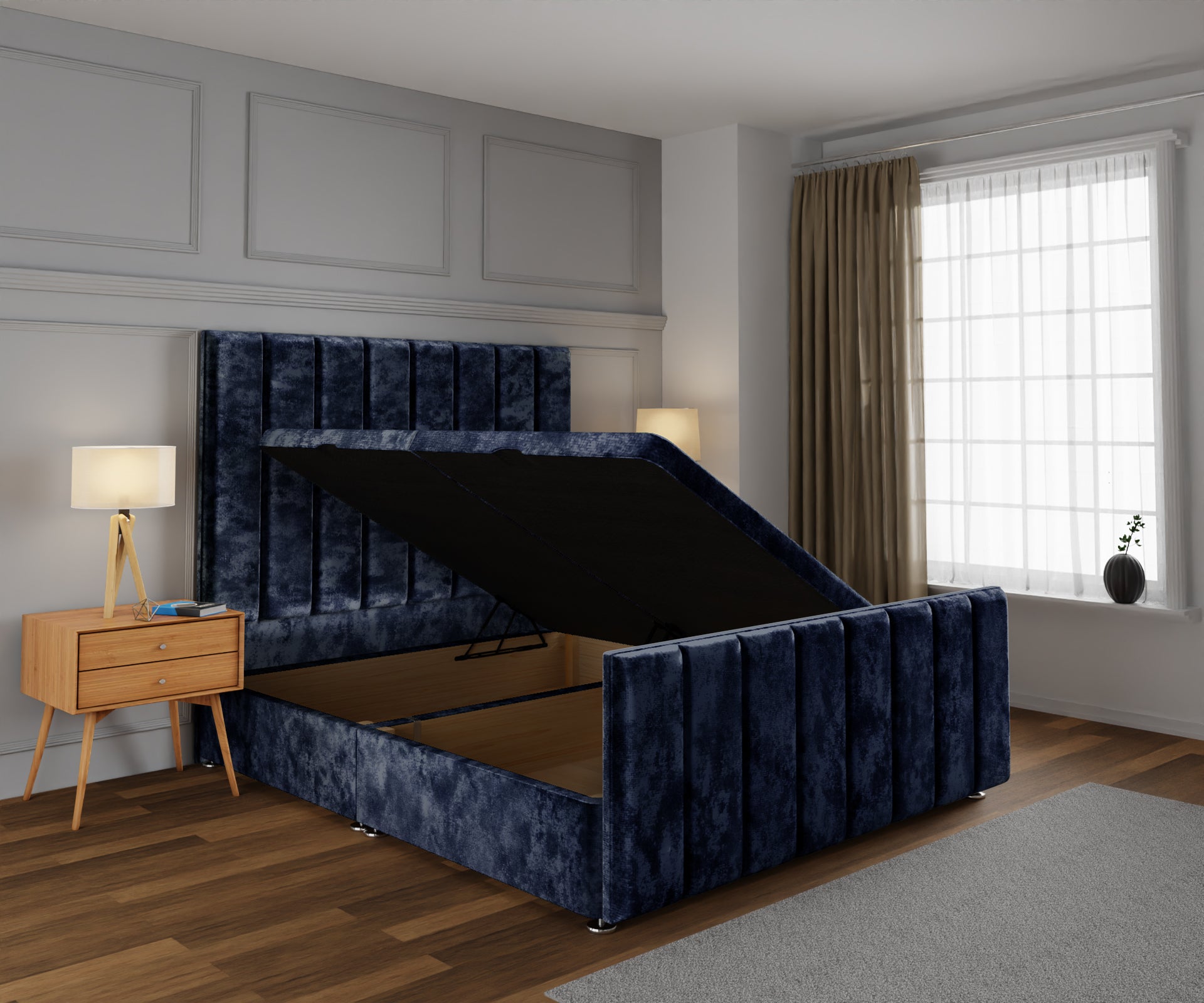 Amelia Petite Line Ottoman Storage Divan Bed Base And Headboard With Footboard