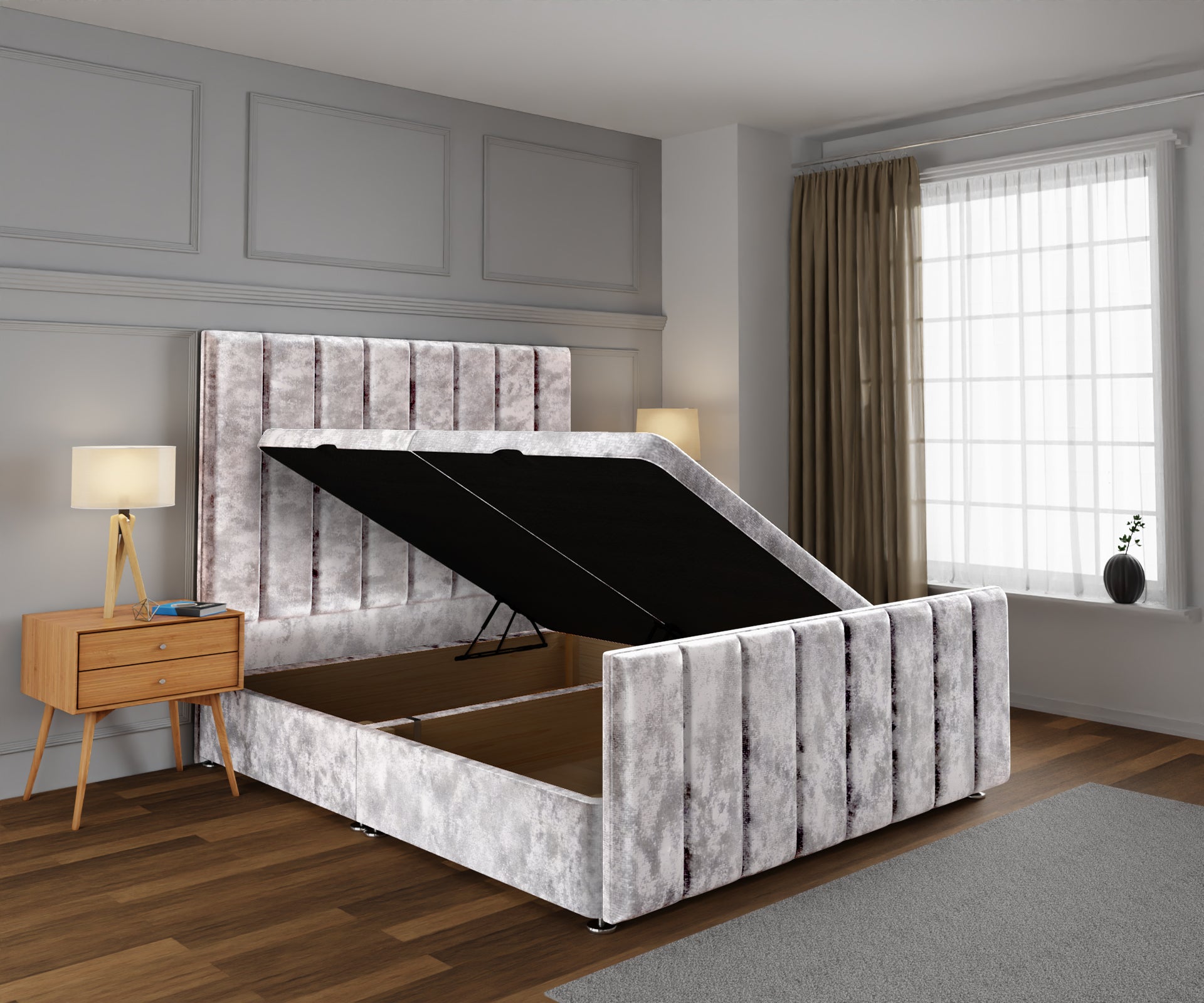 Amelia Petite Line Ottoman Storage Divan Bed Base And Headboard With Footboard