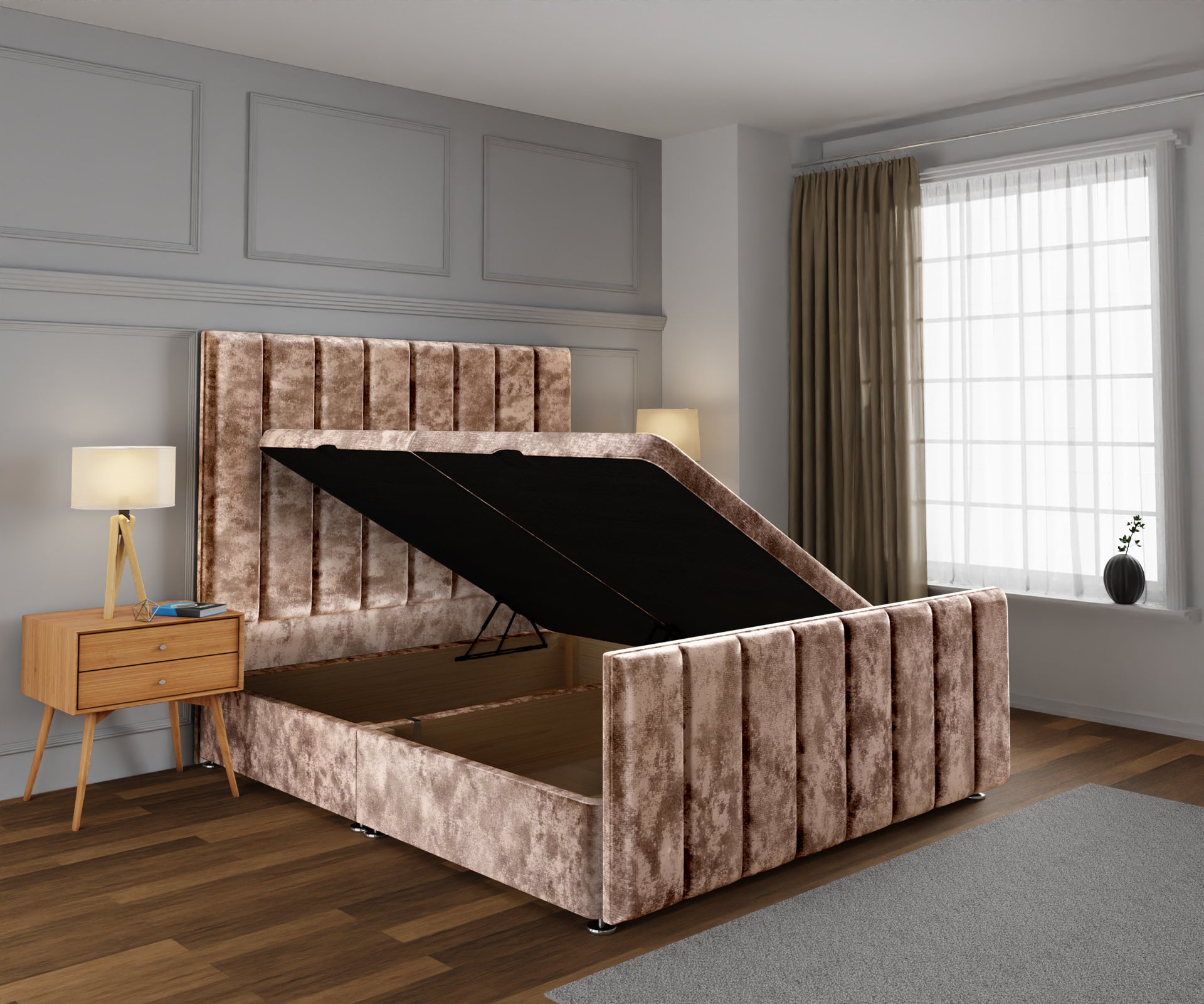 Amelia Petite Line Ottoman Storage Divan Bed Base And Headboard With Footboard