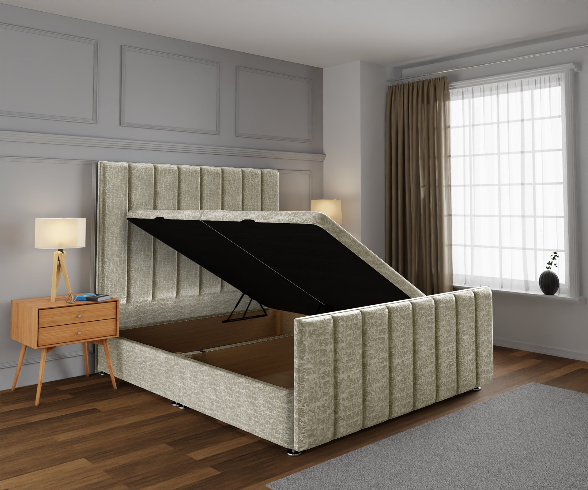 Amelia Petite Line Ottoman Storage Divan Bed Base And Headboard With Footboard