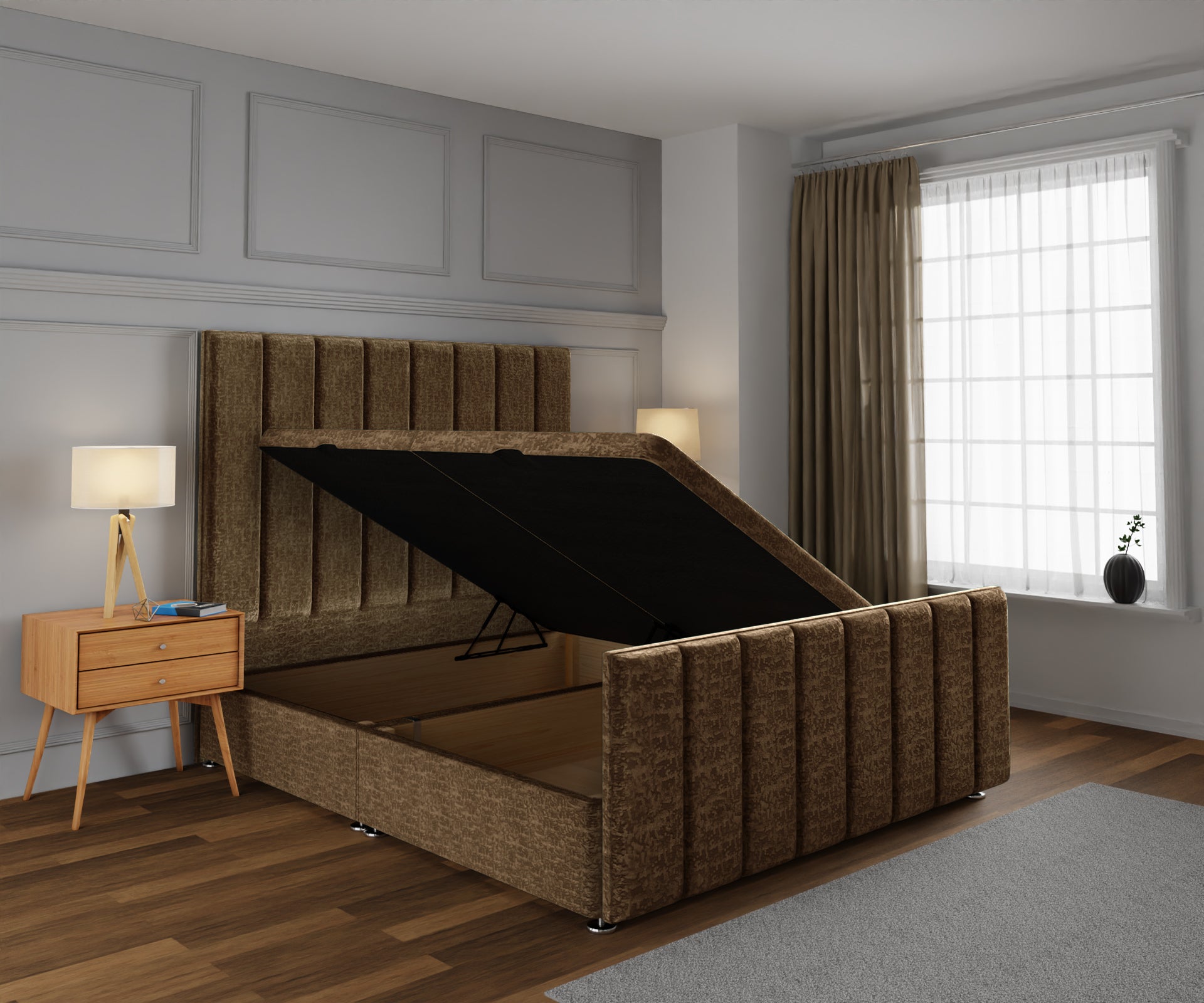 Amelia Petite Line Ottoman Storage Divan Bed Base And Headboard With Footboard