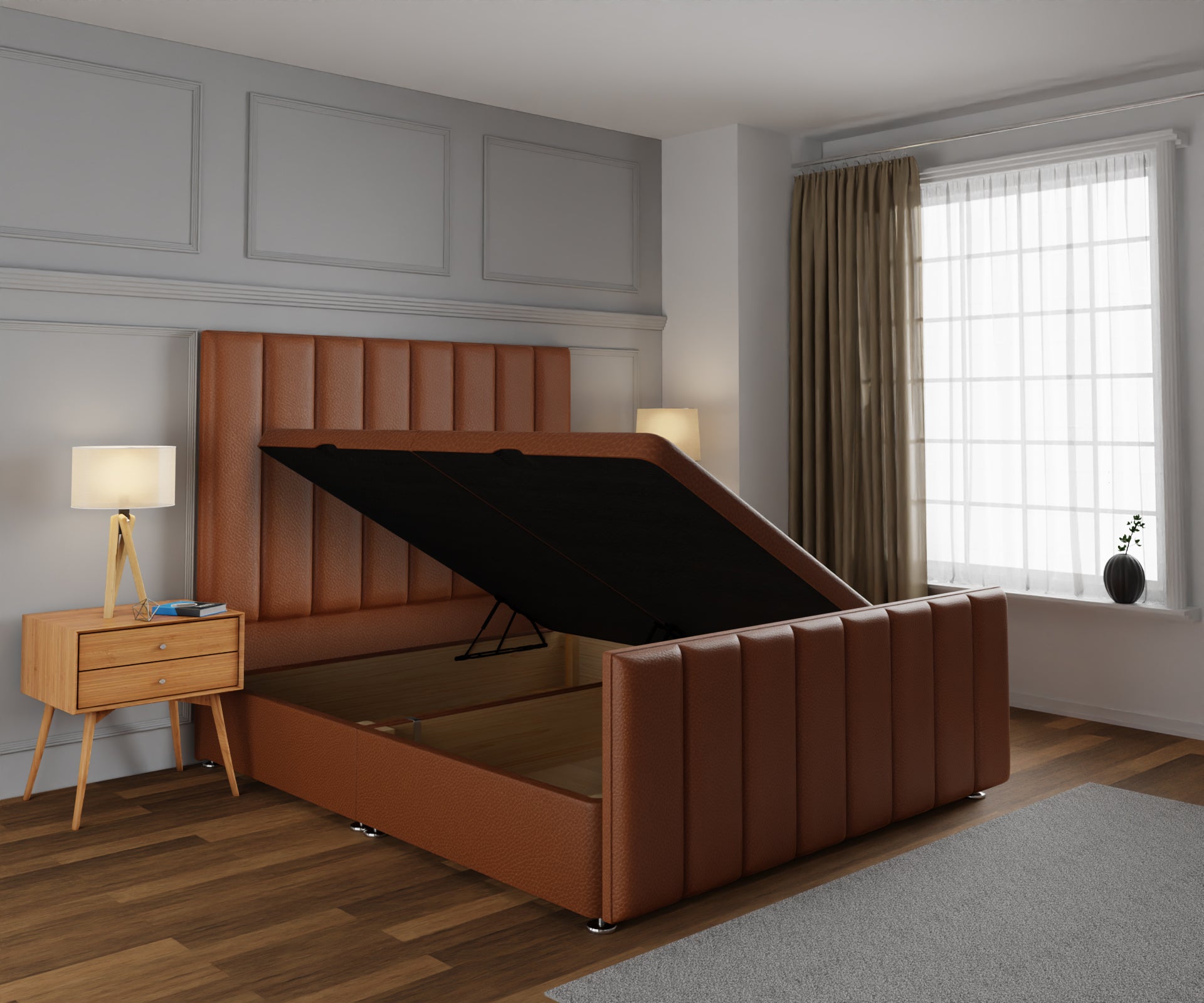 Amelia Petite Line Ottoman Storage Divan Bed Base And Headboard With Footboard