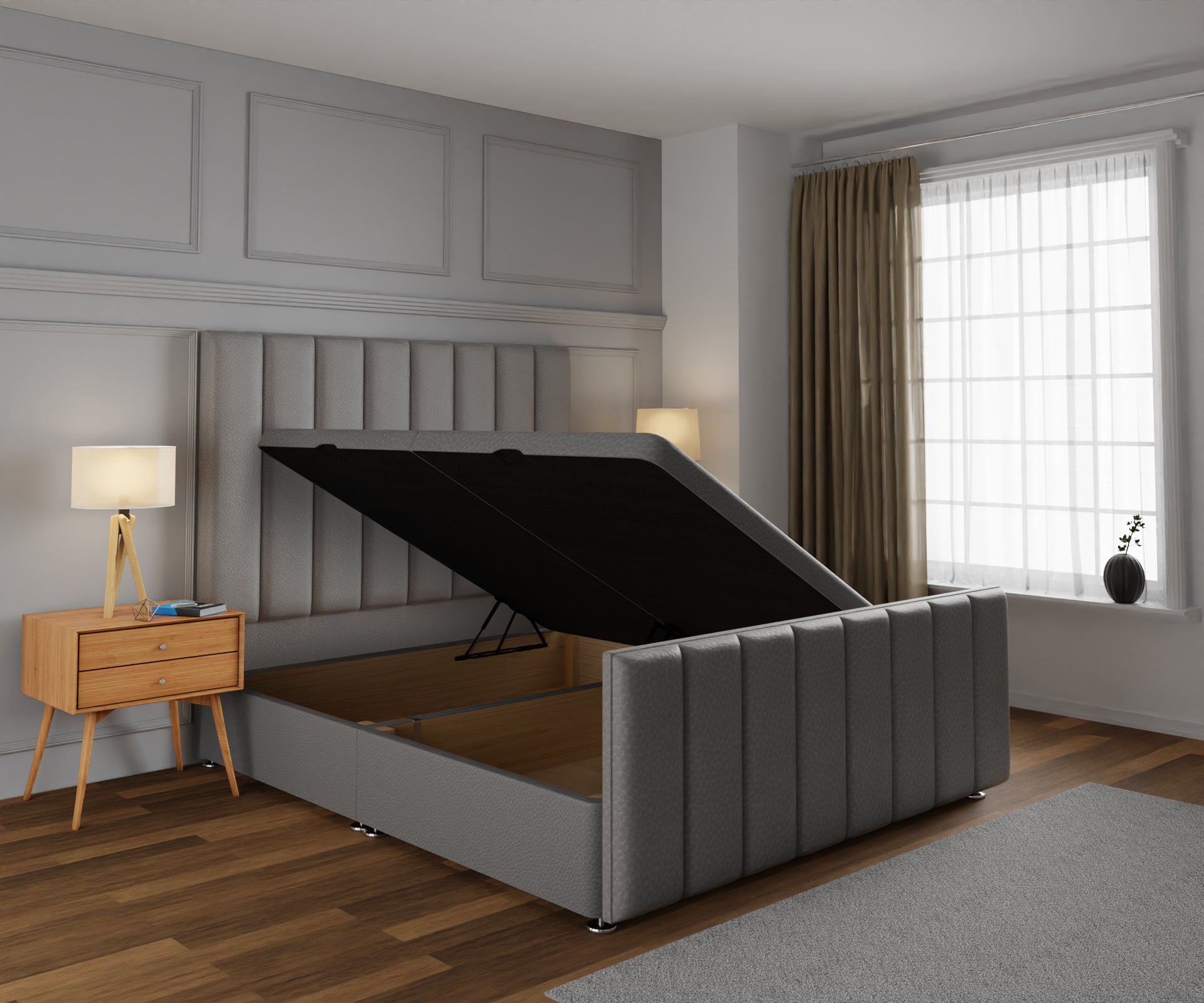 Amelia Petite Line Ottoman Storage Divan Bed Base And Headboard With Footboard