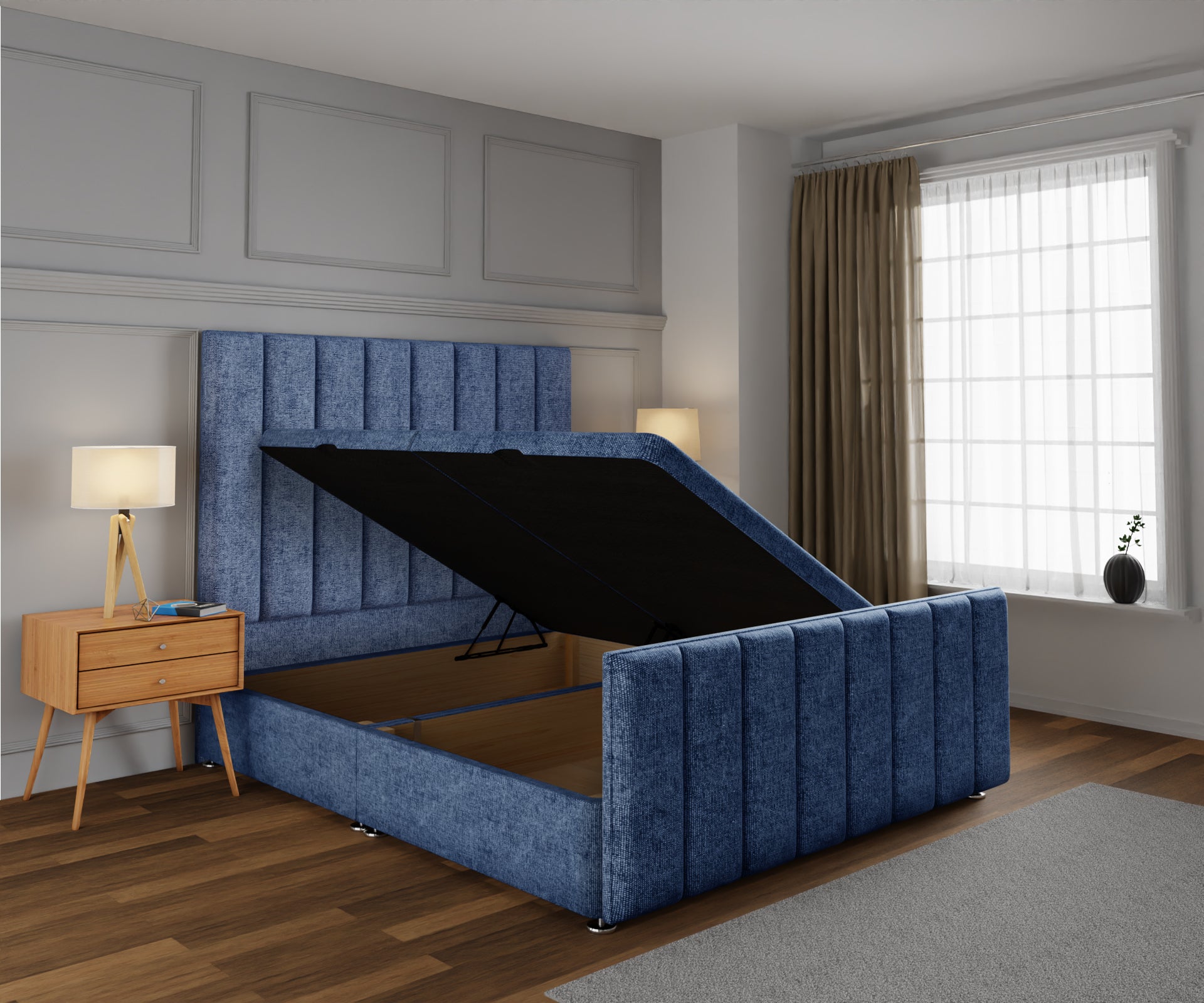 Amelia Petite Line Ottoman Storage Divan Bed Base And Headboard With Footboard