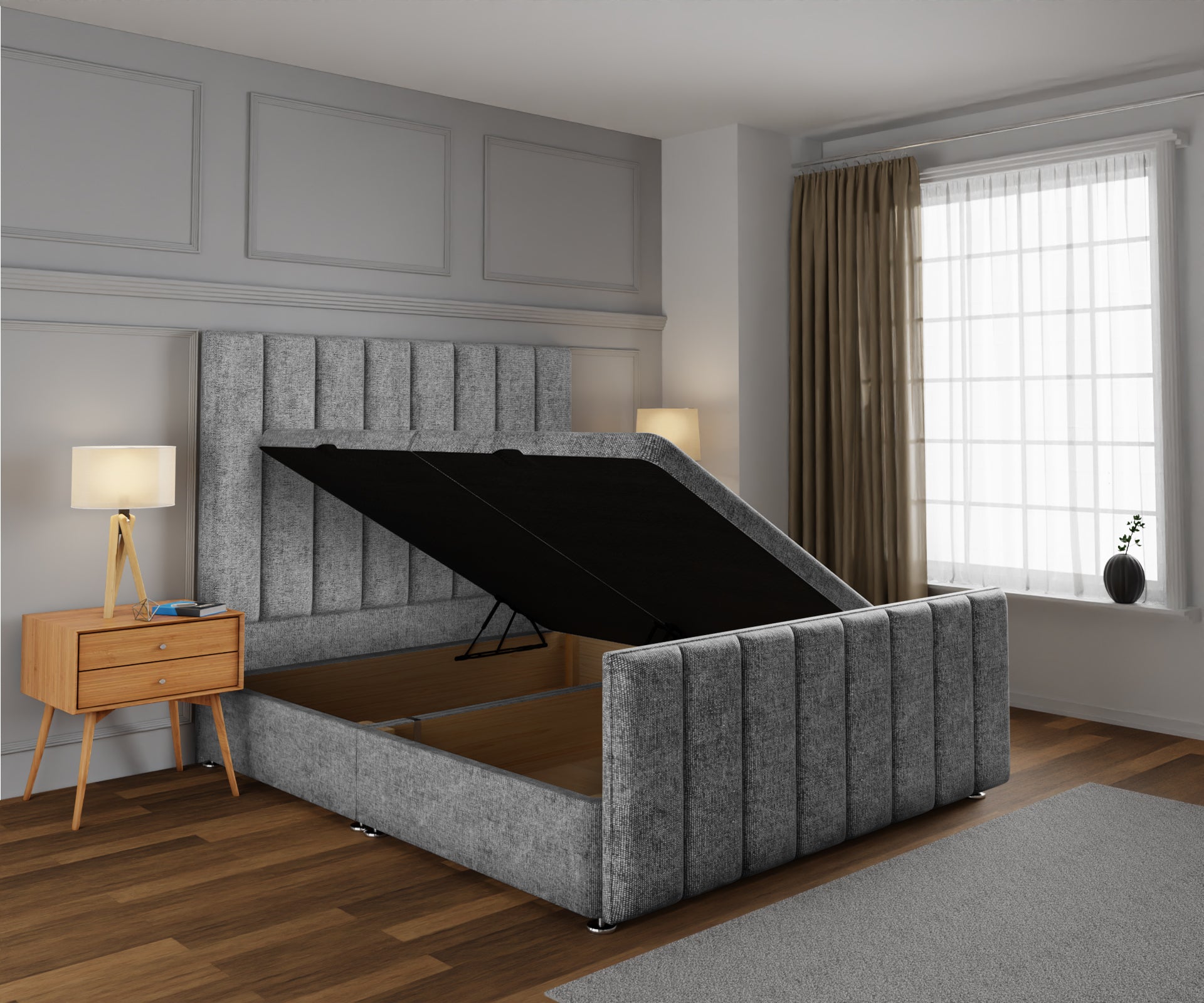 Amelia Petite Line Ottoman Storage Divan Bed Base And Headboard With Footboard