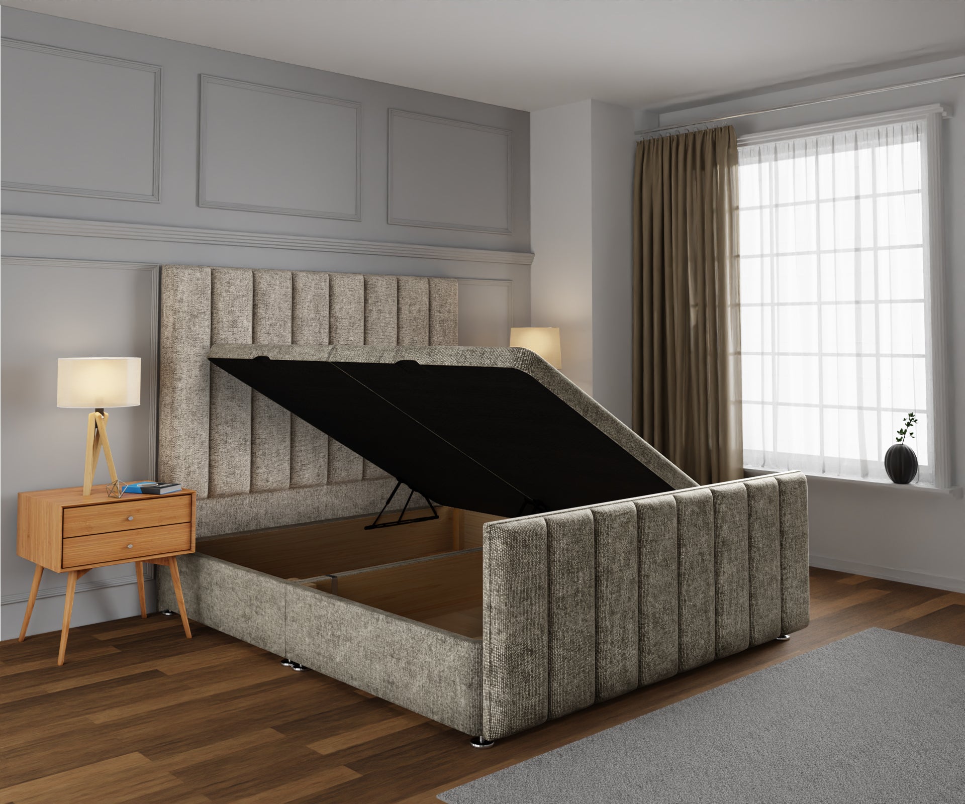 Amelia Petite Line Ottoman Storage Divan Bed Base And Headboard With Footboard