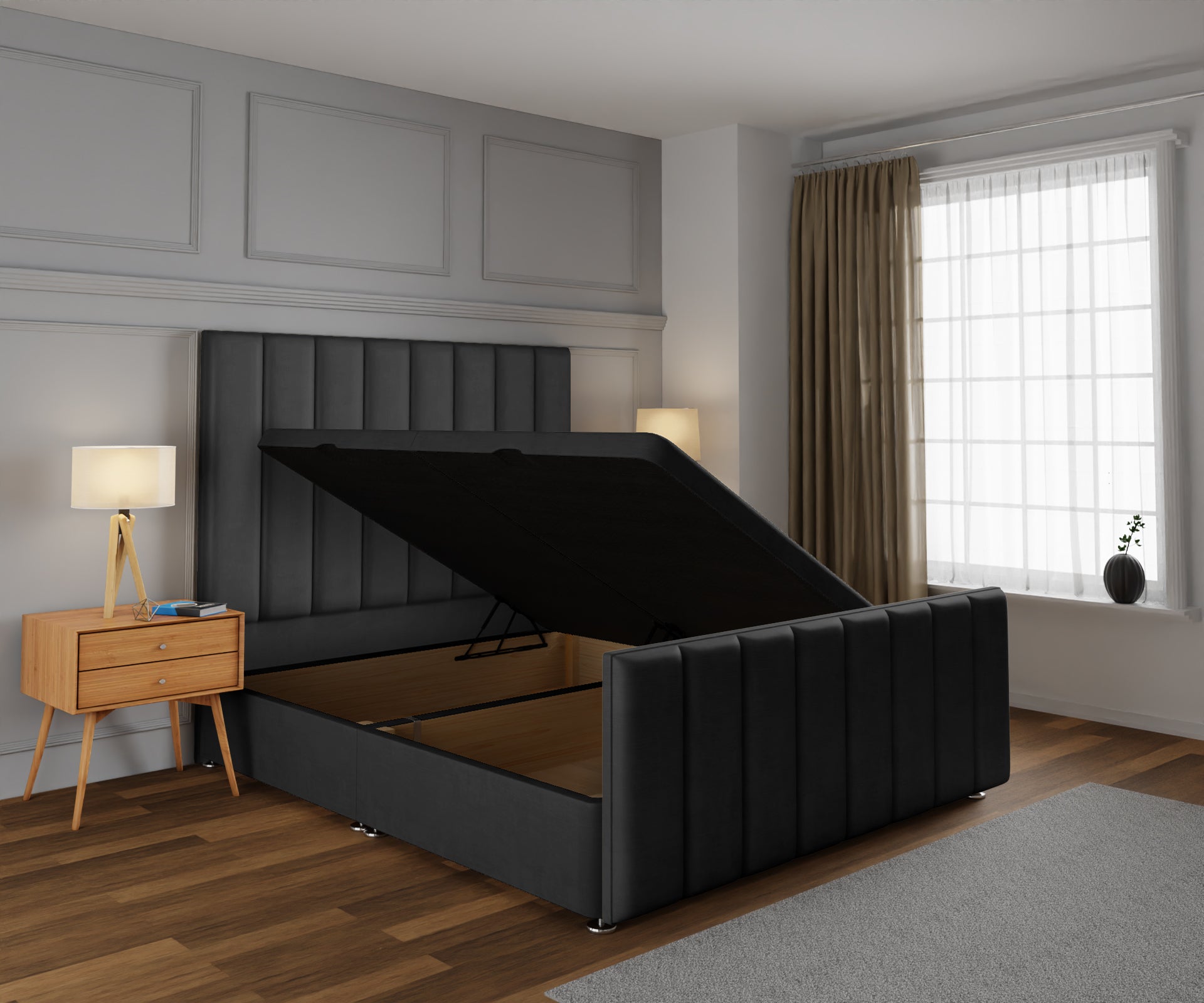 Amelia Petite Line Ottoman Storage Divan Bed Base And Headboard With Footboard
