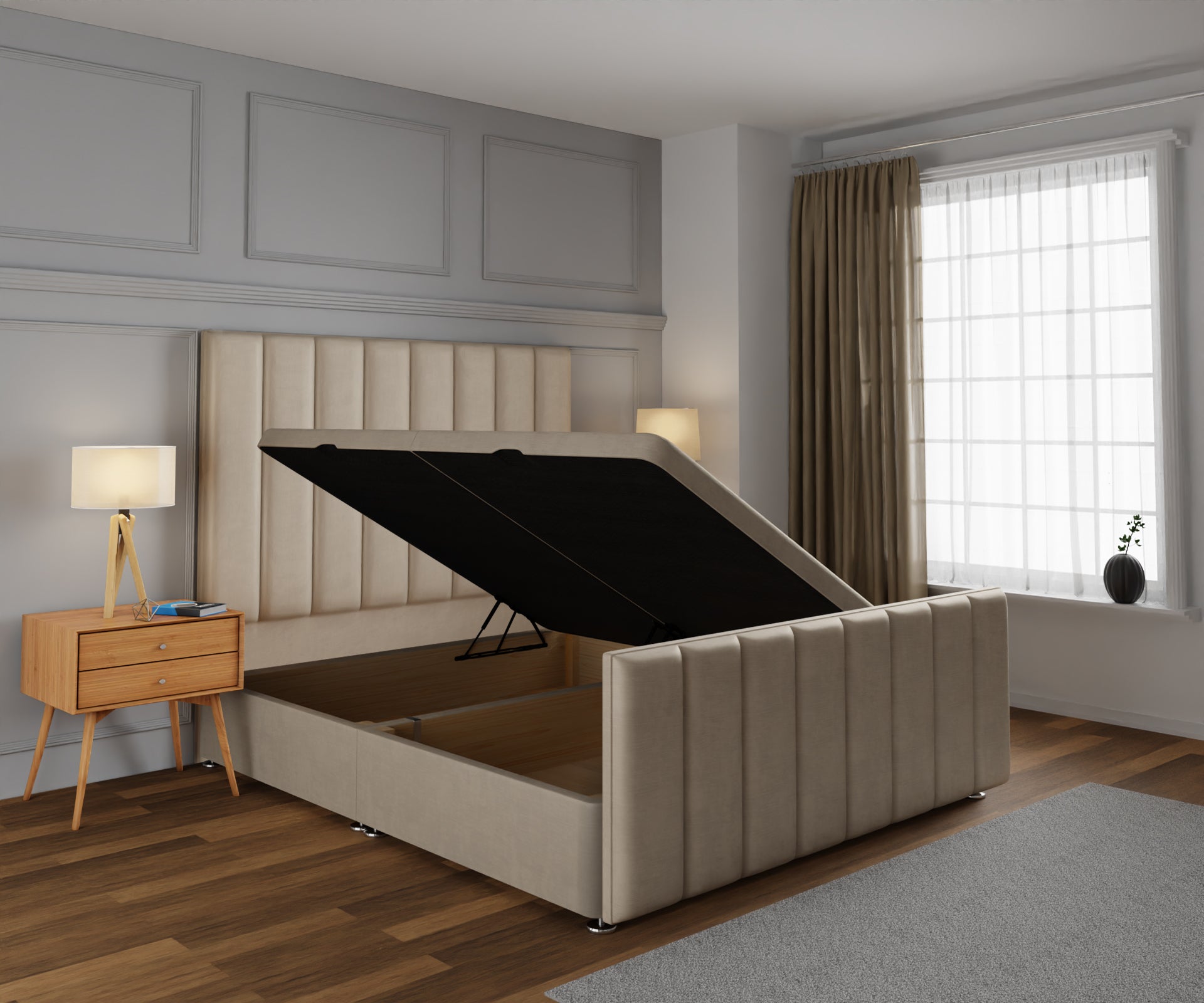 Amelia Petite Line Ottoman Storage Divan Bed Base And Headboard With Footboard