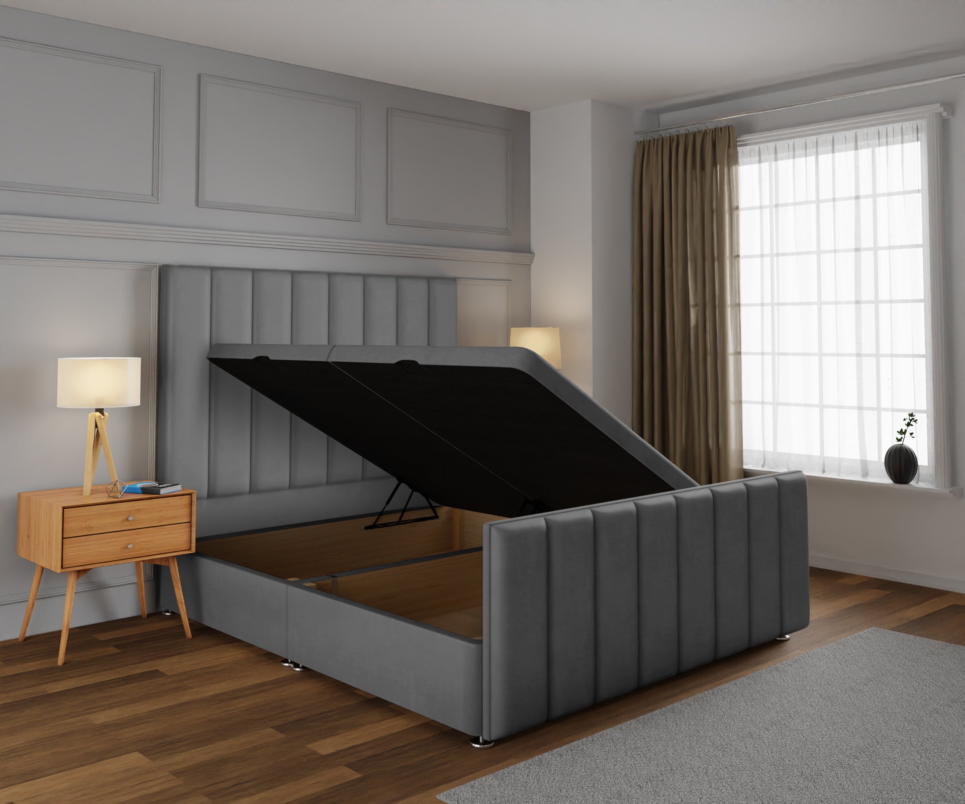 Amelia Petite Line Ottoman Storage Divan Bed Base And Headboard With Footboard