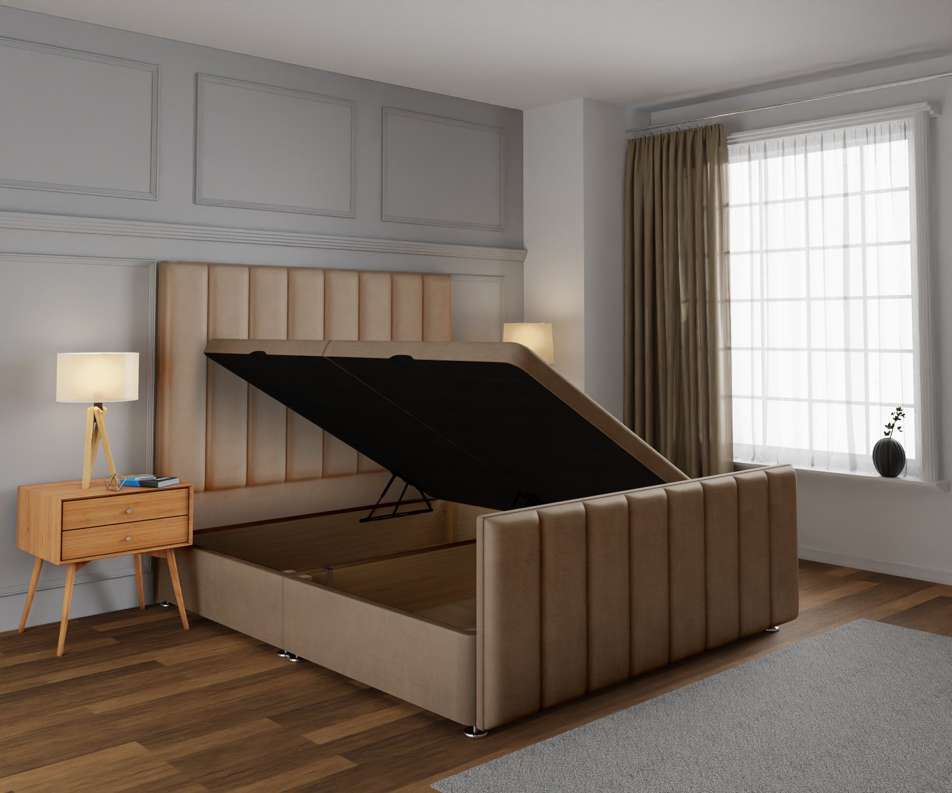 Amelia Petite Line Ottoman Storage Divan Bed Base And Headboard With Footboard