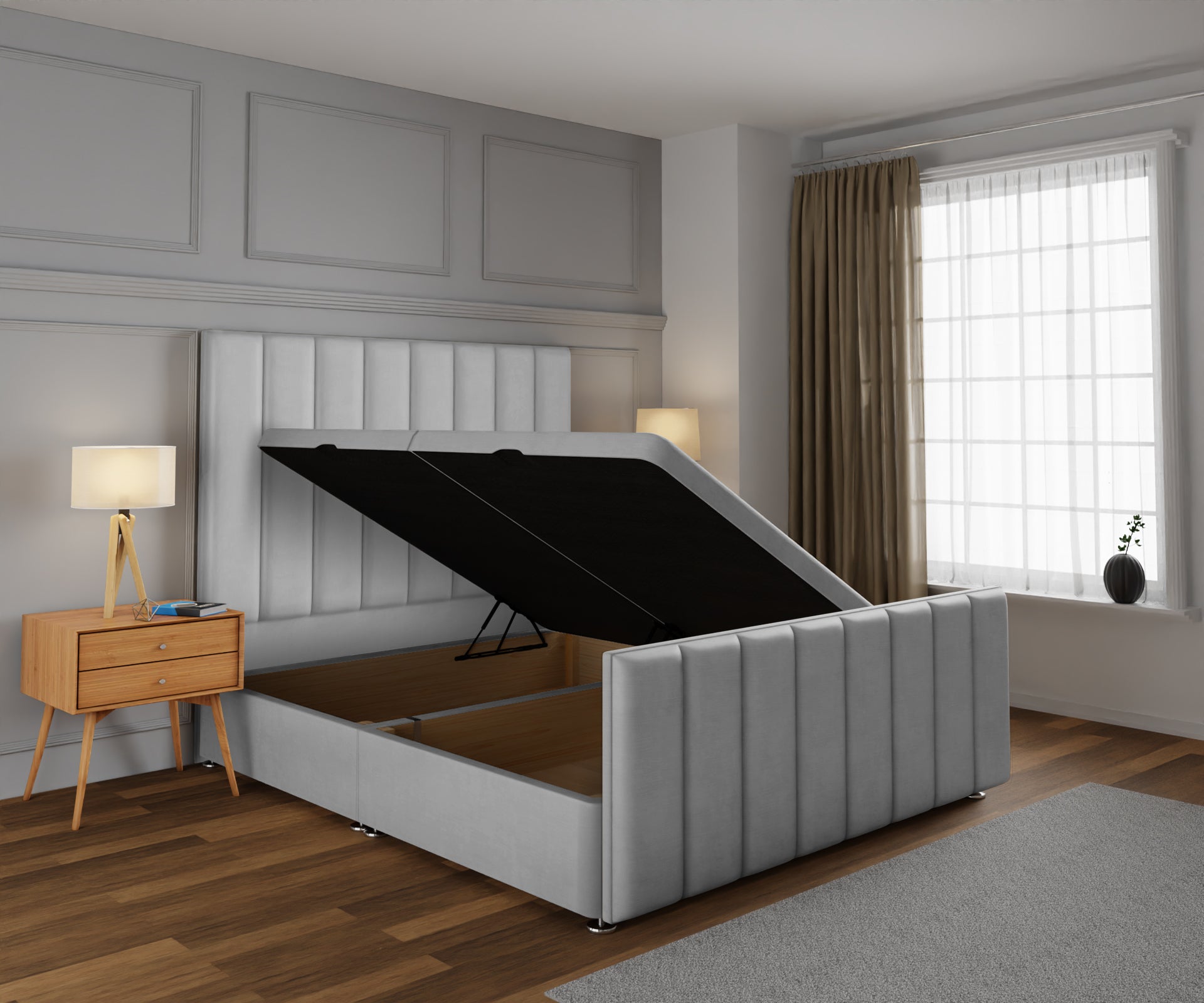 Amelia Petite Line Ottoman Storage Divan Bed Base And Headboard With Footboard