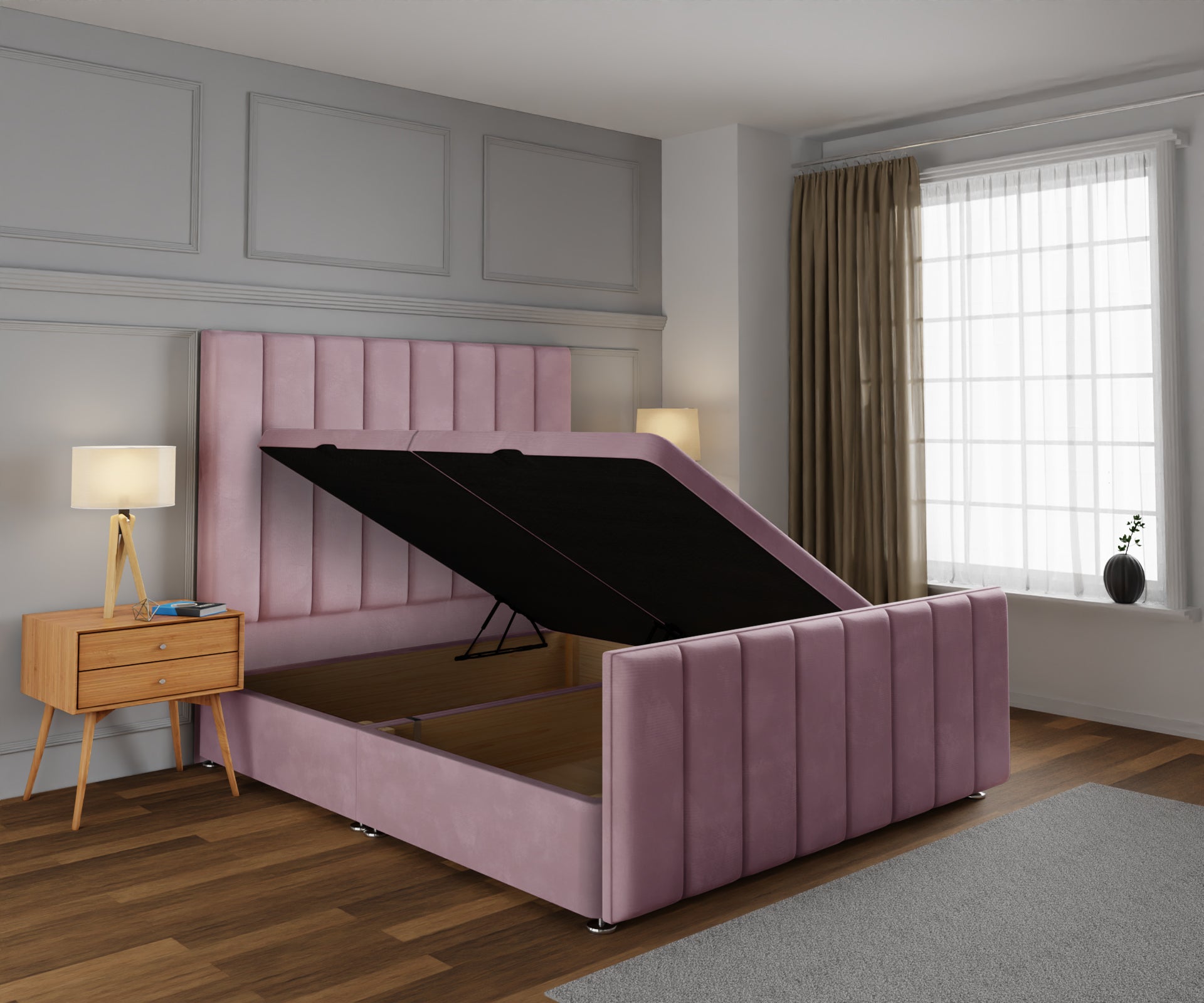 Amelia Petite Line Ottoman Storage Divan Bed Base And Headboard With Footboard