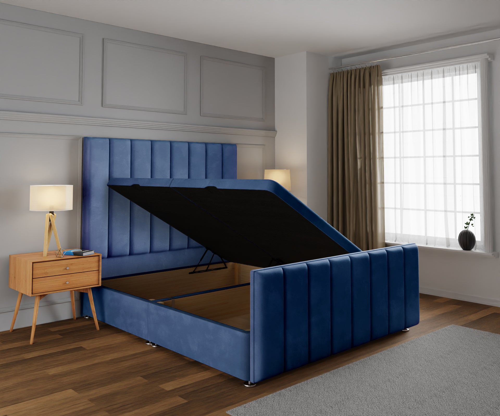 Amelia Petite Line Ottoman Storage Divan Bed Base And Headboard With Footboard