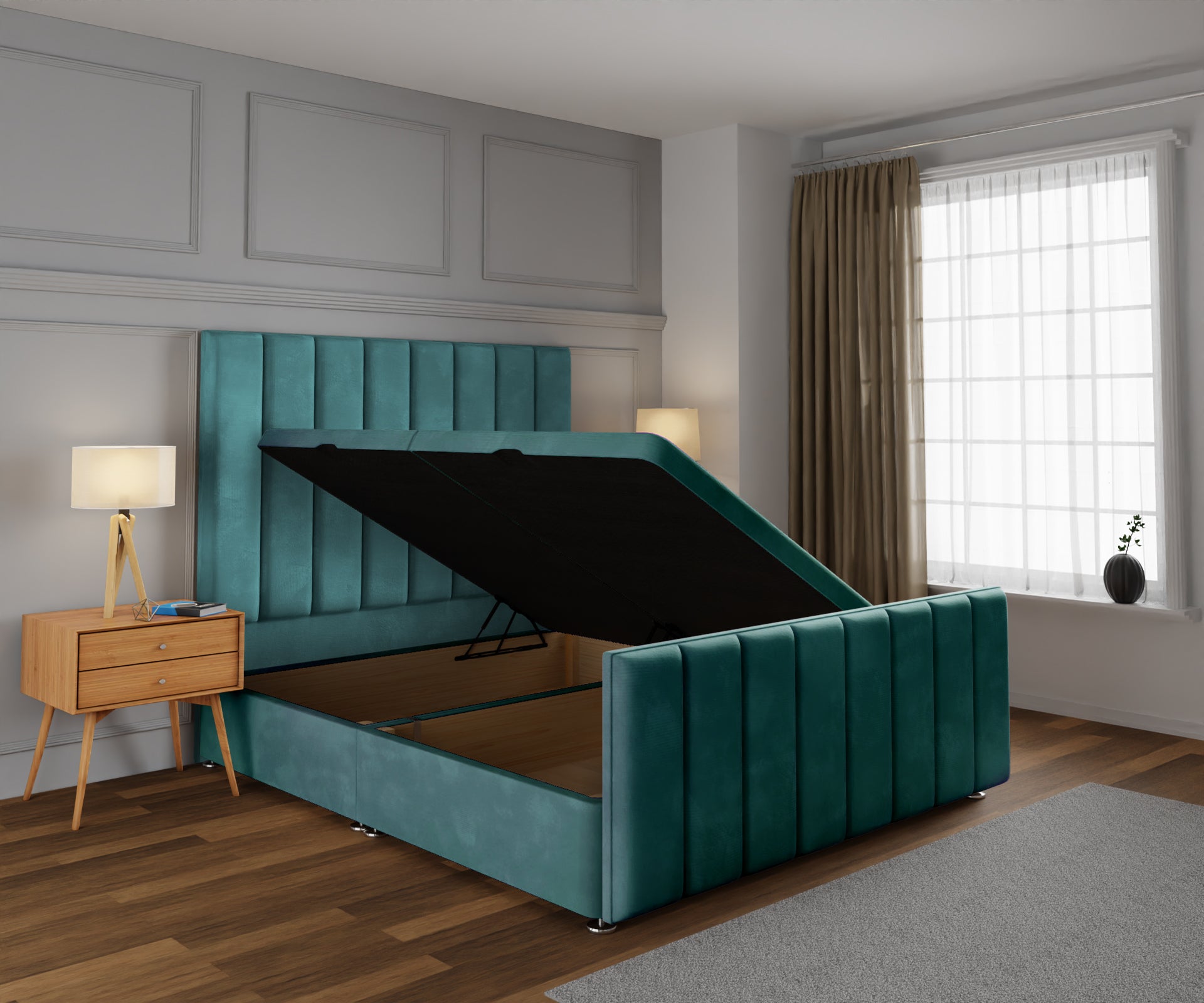 Amelia Petite Line Ottoman Storage Divan Bed Base And Headboard With Footboard
