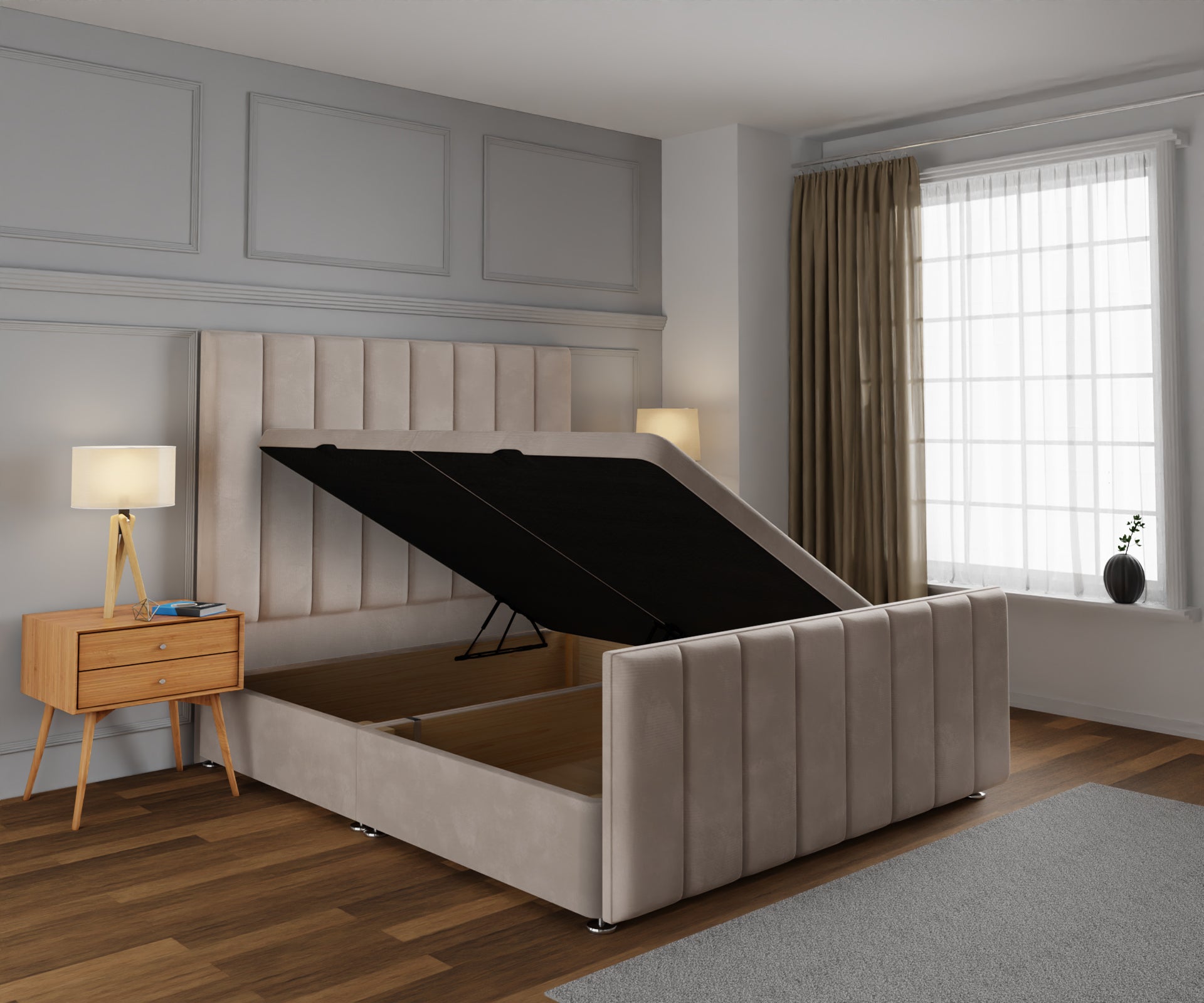 Amelia Petite Line Ottoman Storage Divan Bed Base And Headboard With Footboard