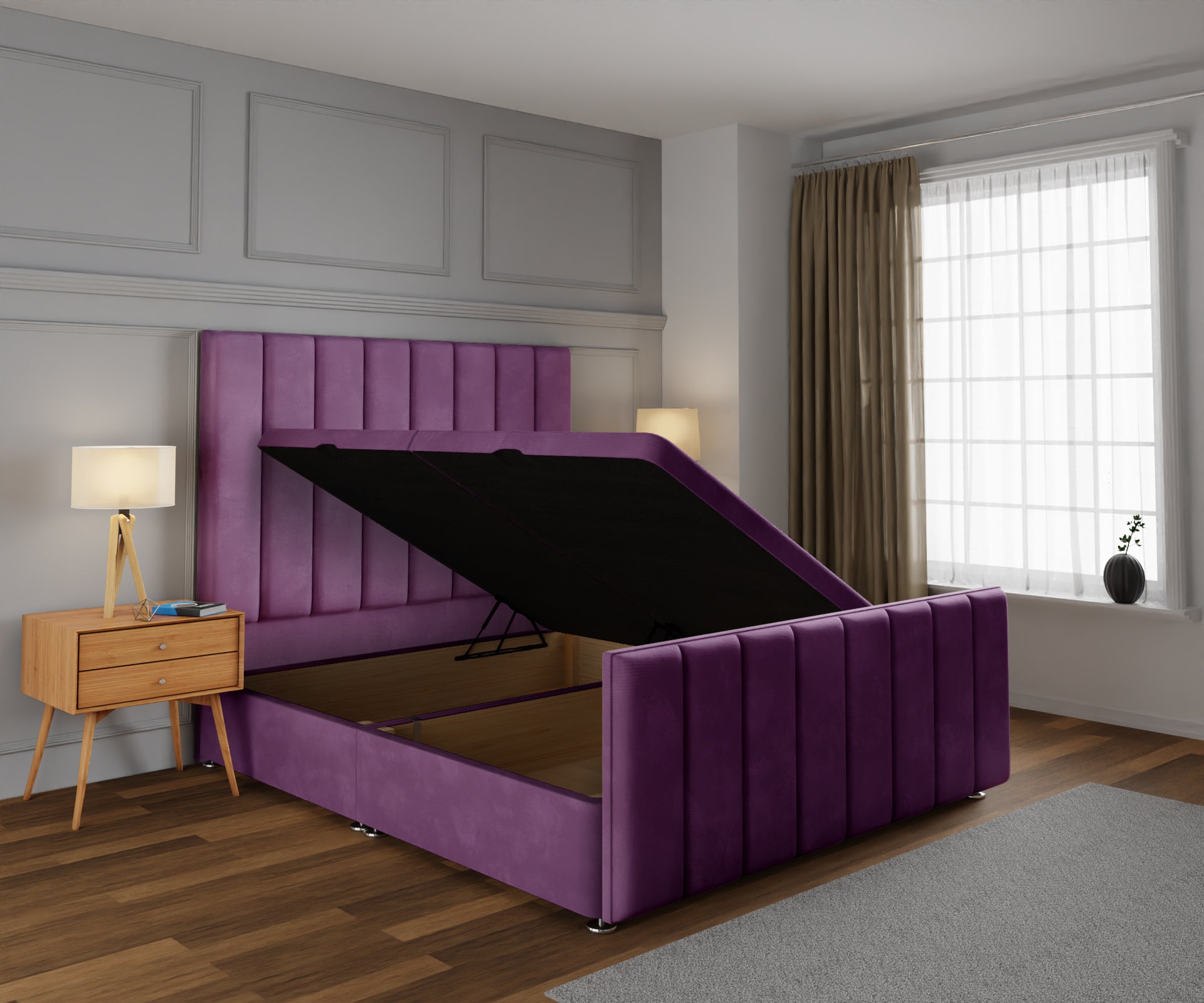 Amelia Petite Line Ottoman Storage Divan Bed Base And Headboard With Footboard