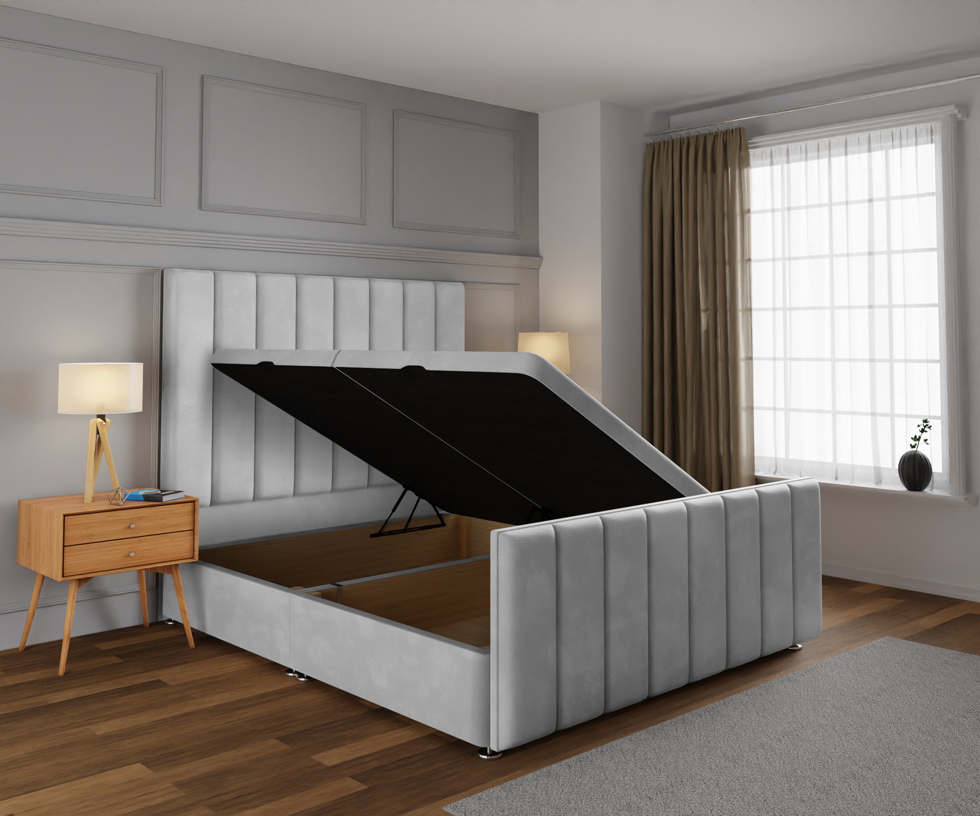 Amelia Petite Line Ottoman Storage Divan Bed Base And Headboard With Footboard