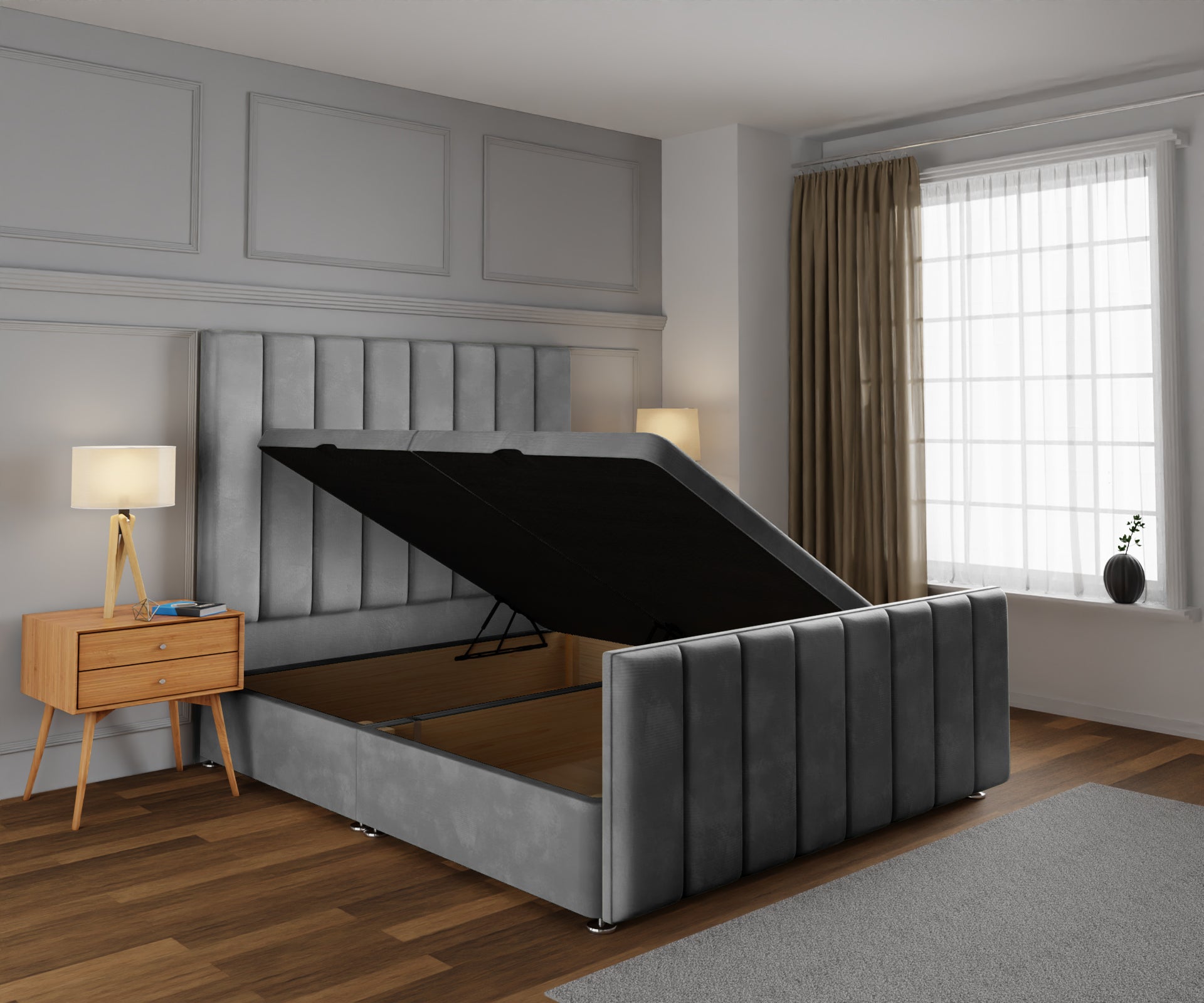 Amelia Petite Line Ottoman Storage Divan Bed Base And Headboard With Footboard