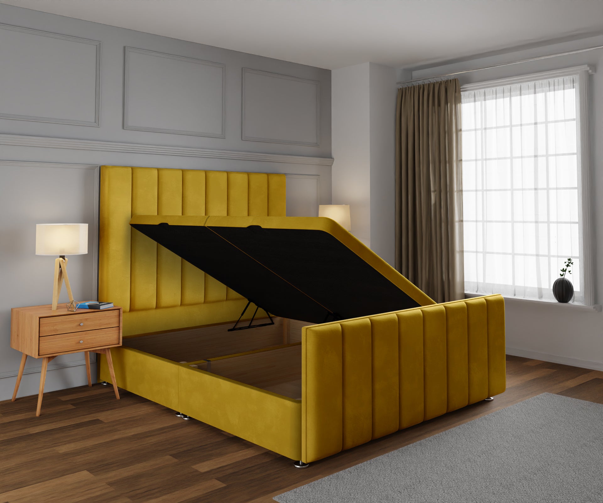 Amelia Petite Line Ottoman Storage Divan Bed Base And Headboard With Footboard