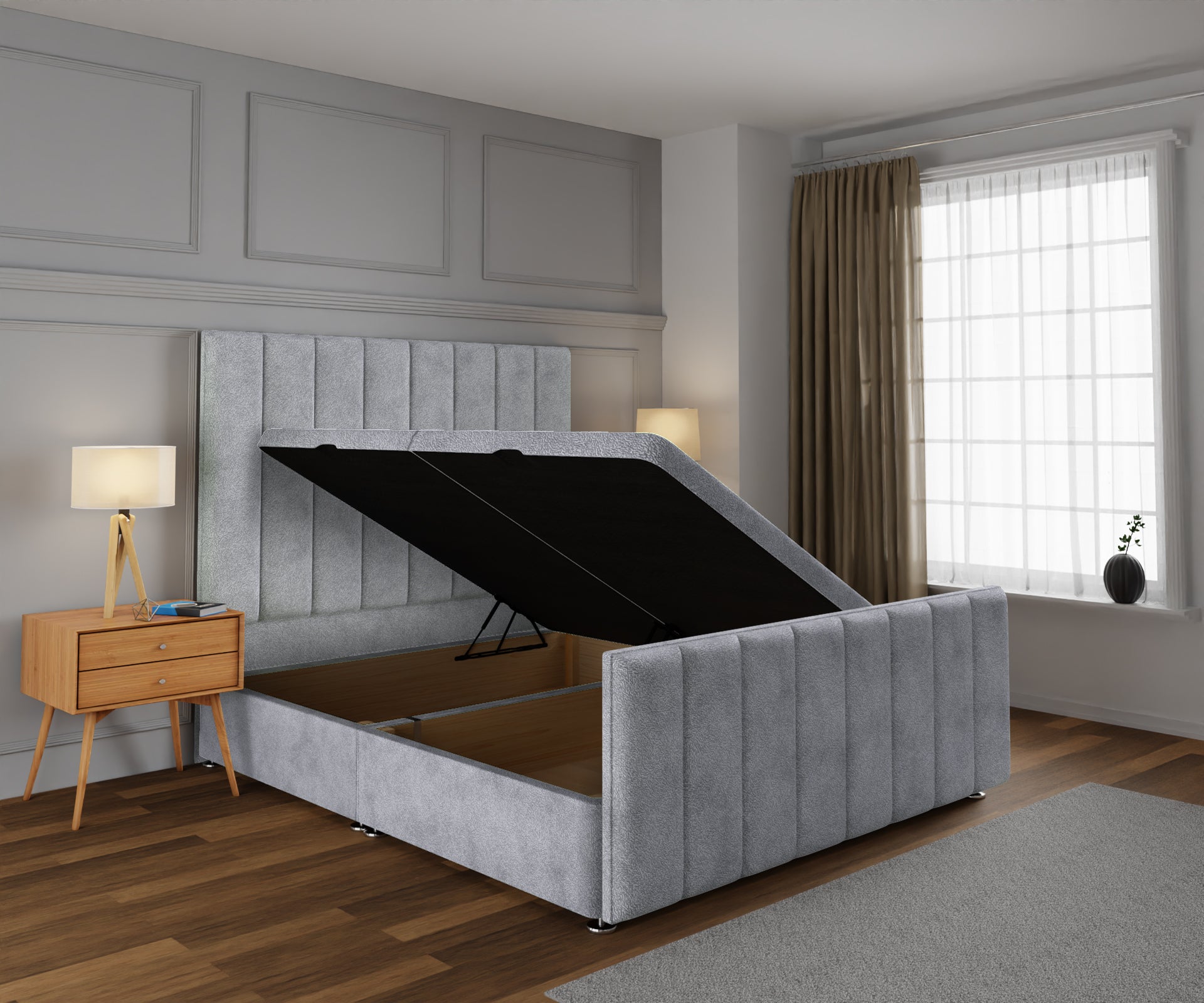 Amelia Petite Line Ottoman Storage Divan Bed Base And Headboard With Footboard