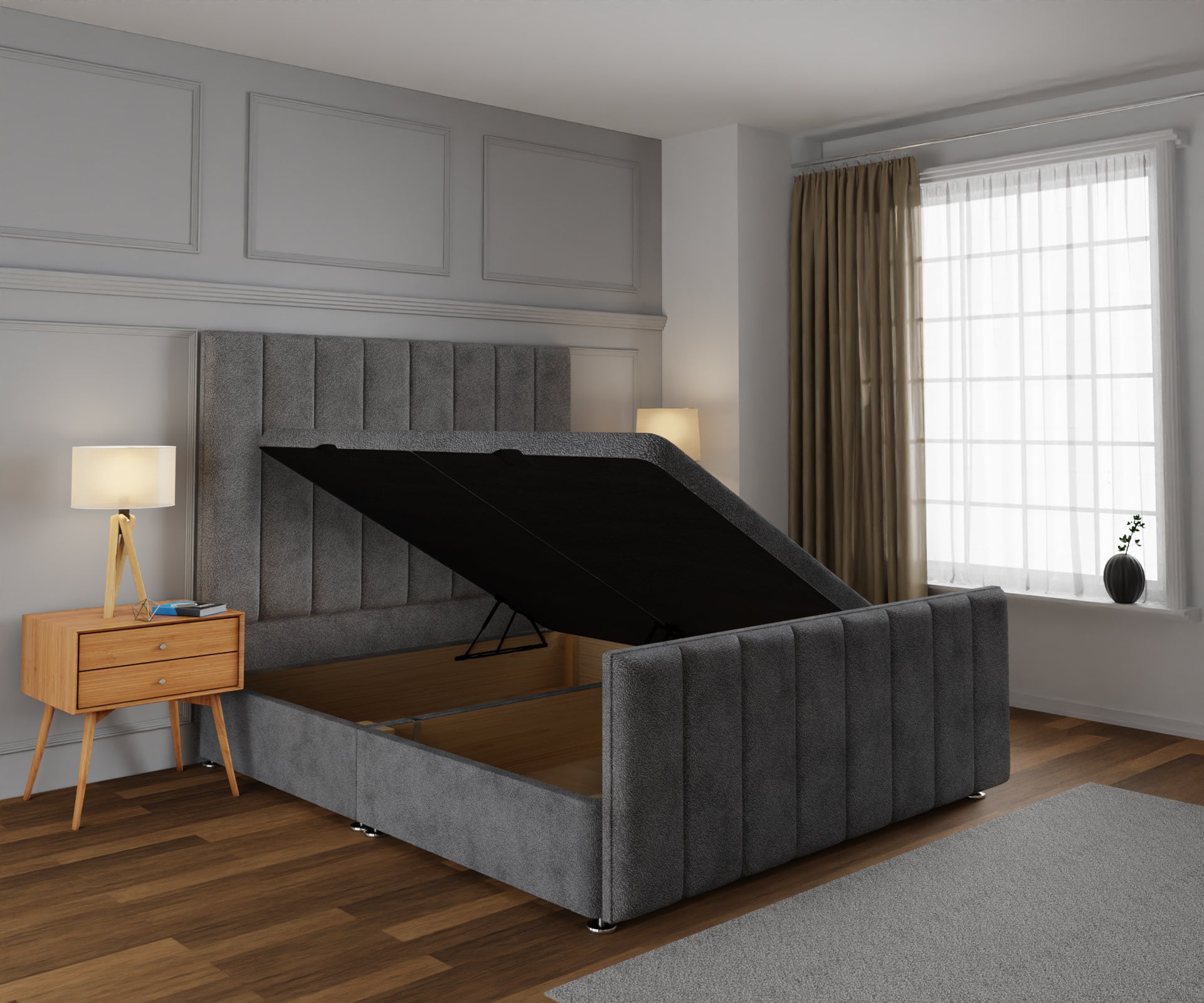 Amelia Petite Line Ottoman Storage Divan Bed Base And Headboard With Footboard