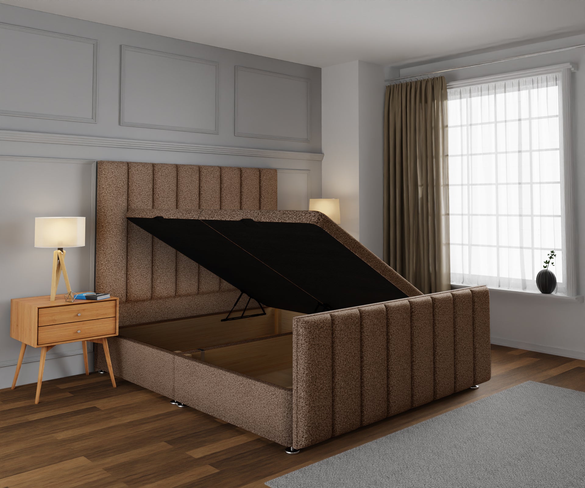 Amelia Petite Line Ottoman Storage Divan Bed Base And Headboard With Footboard