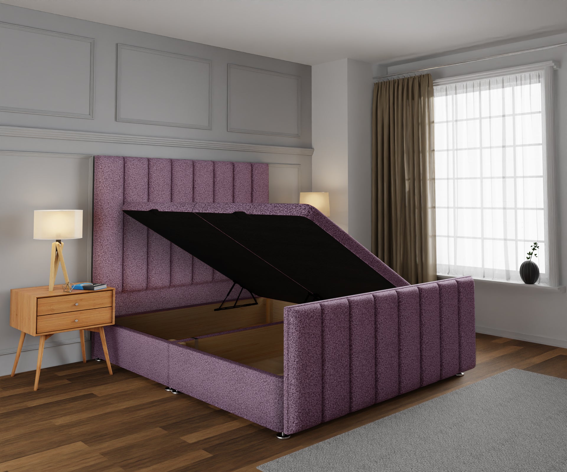 Amelia Petite Line Ottoman Storage Divan Bed Base And Headboard With Footboard