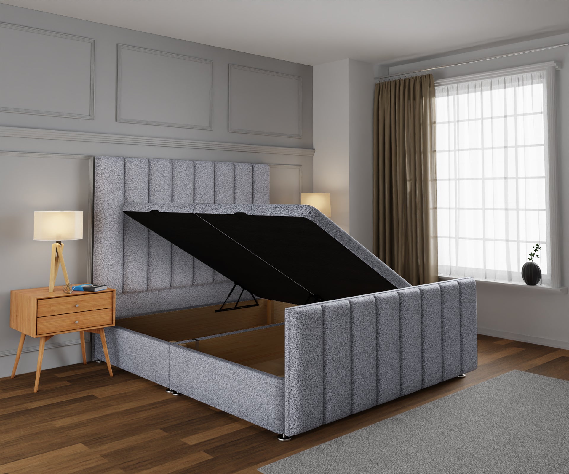 Amelia Petite Line Ottoman Storage Divan Bed Base And Headboard With Footboard