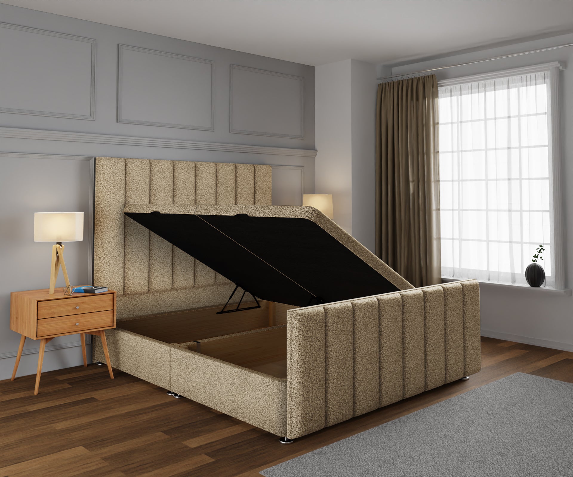 Amelia Petite Line Ottoman Storage Divan Bed Base And Headboard With Footboard