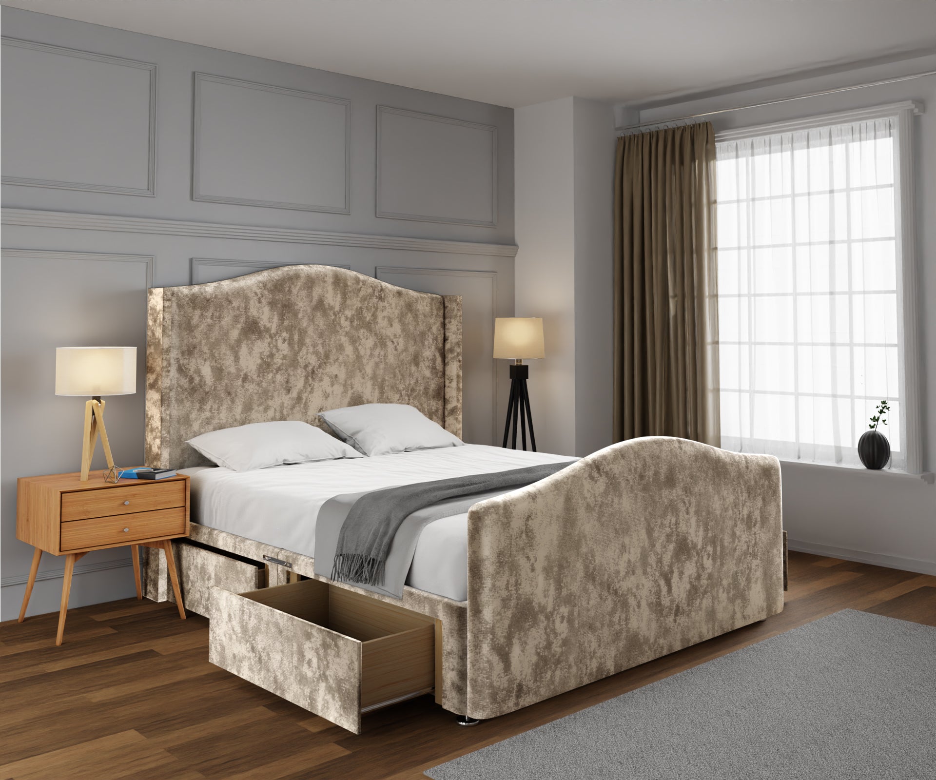 Arabella Winged Divan Bed Set With Footboard