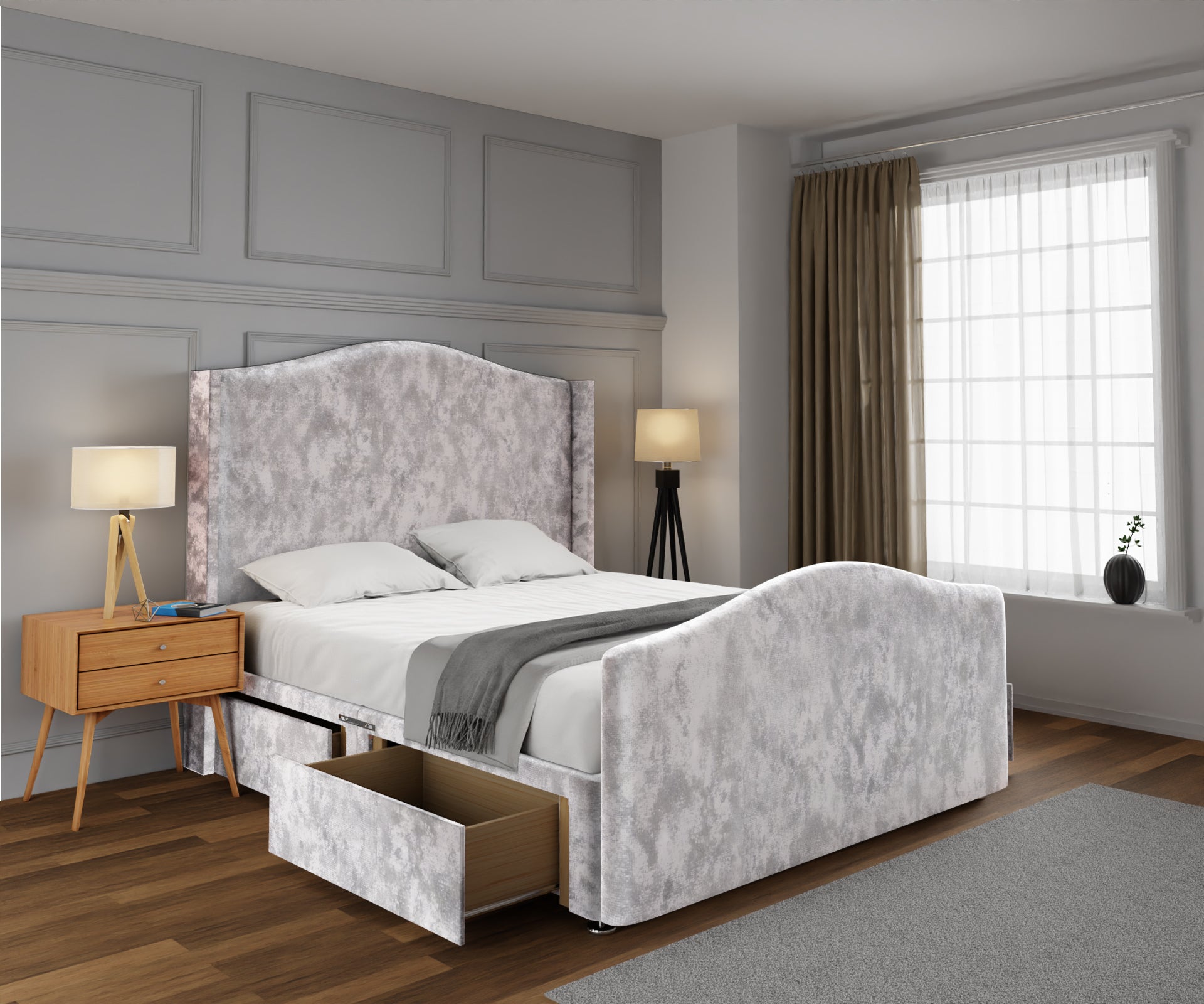 Arabella Winged Divan Bed Set With Footboard