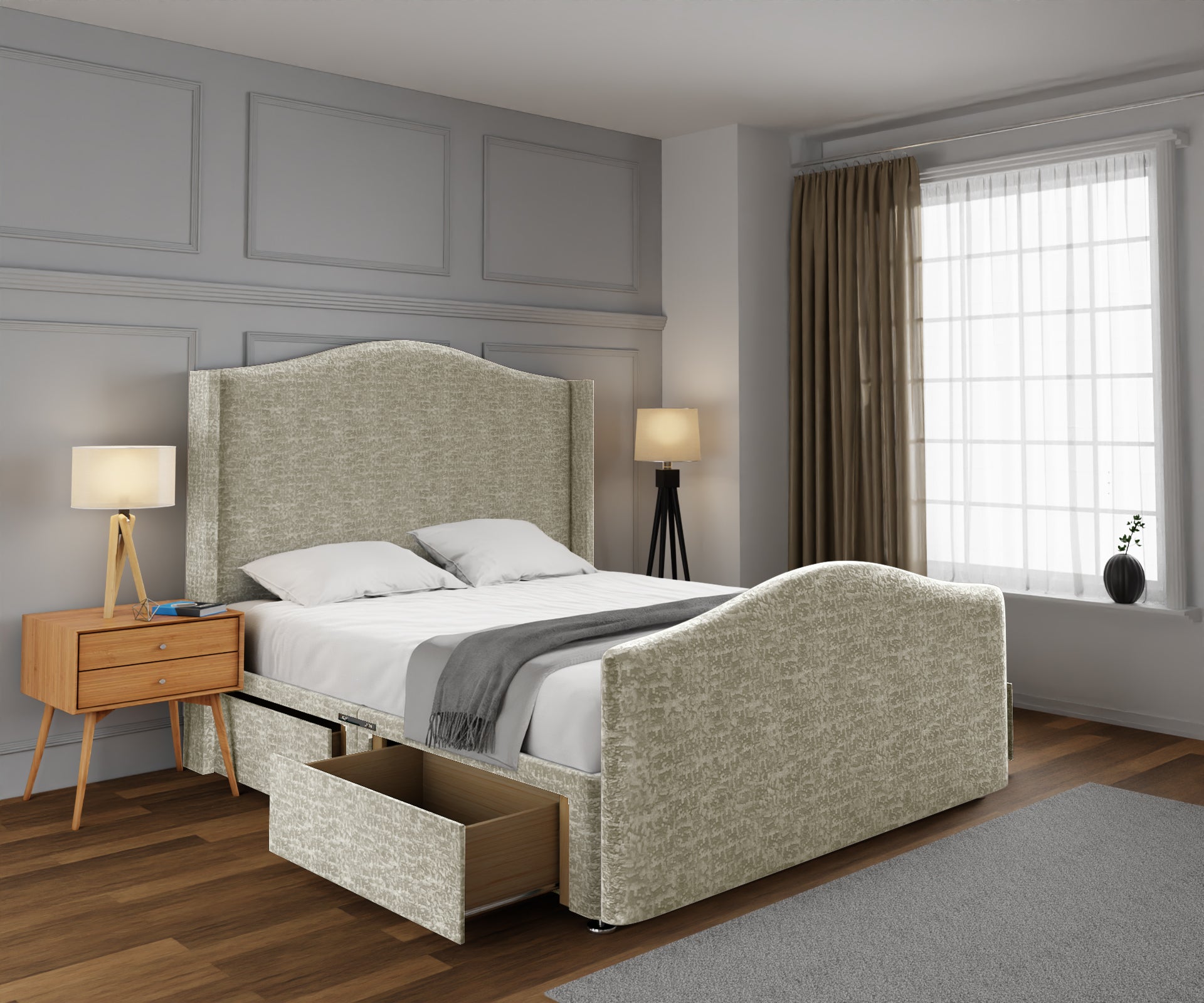 Arabella Winged Divan Bed Set With Footboard