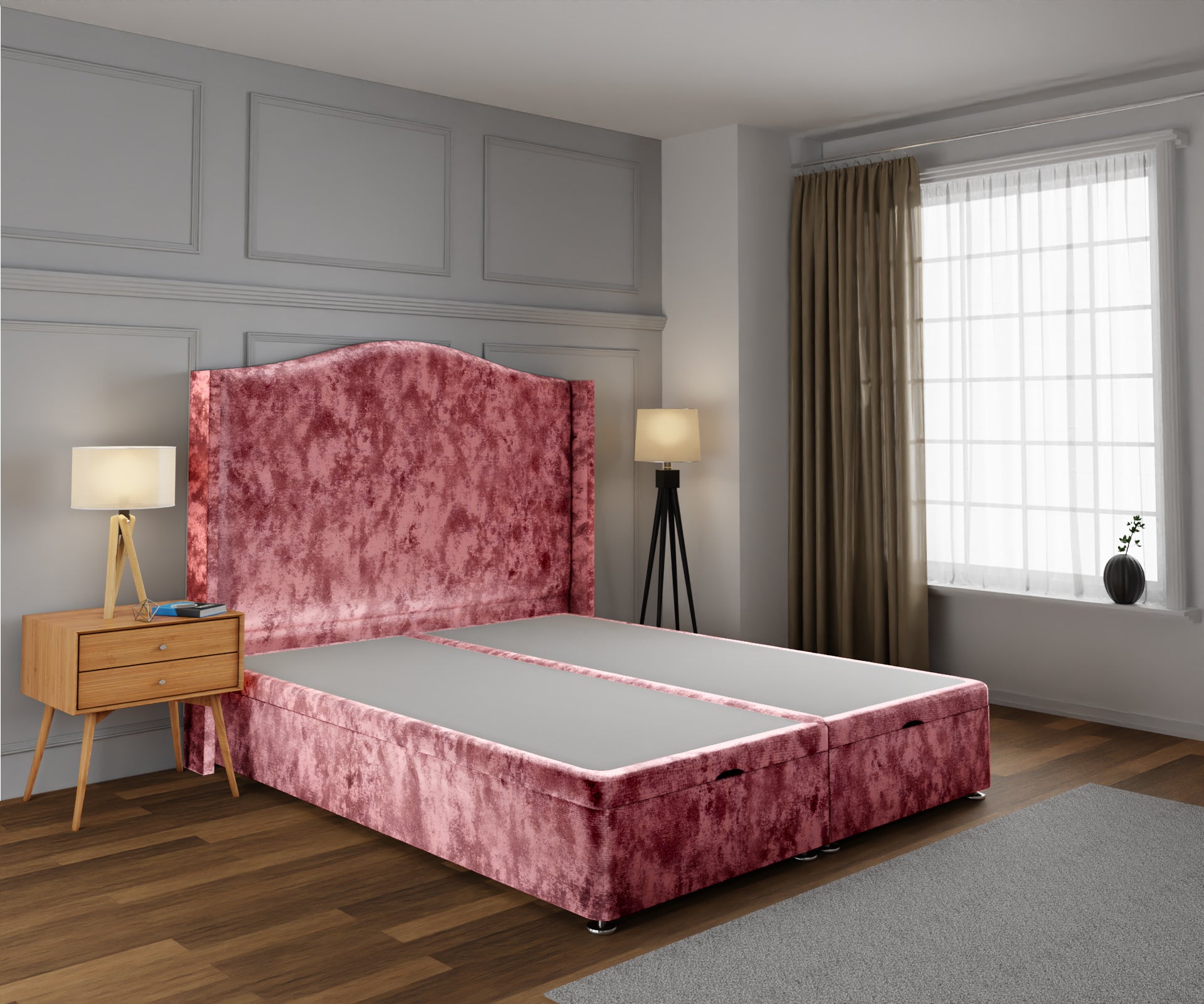 Arabella Winged Ottoman Storage Divan Bed Base With Headboard