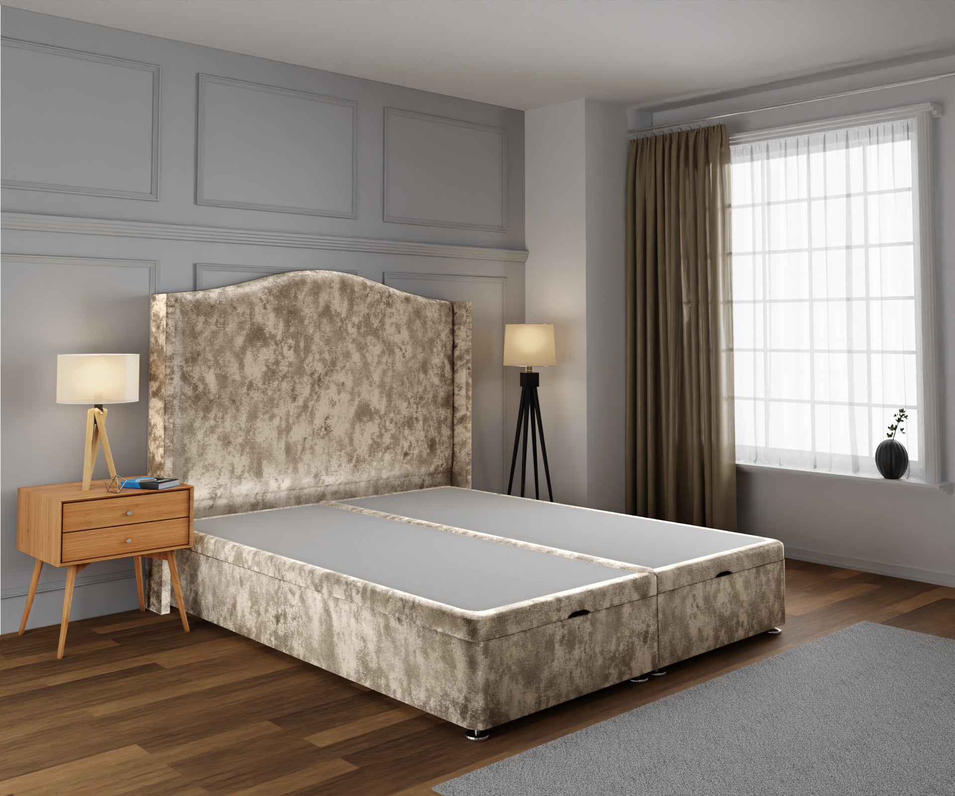 Arabella Winged Ottoman Storage Divan Bed Base With Headboard