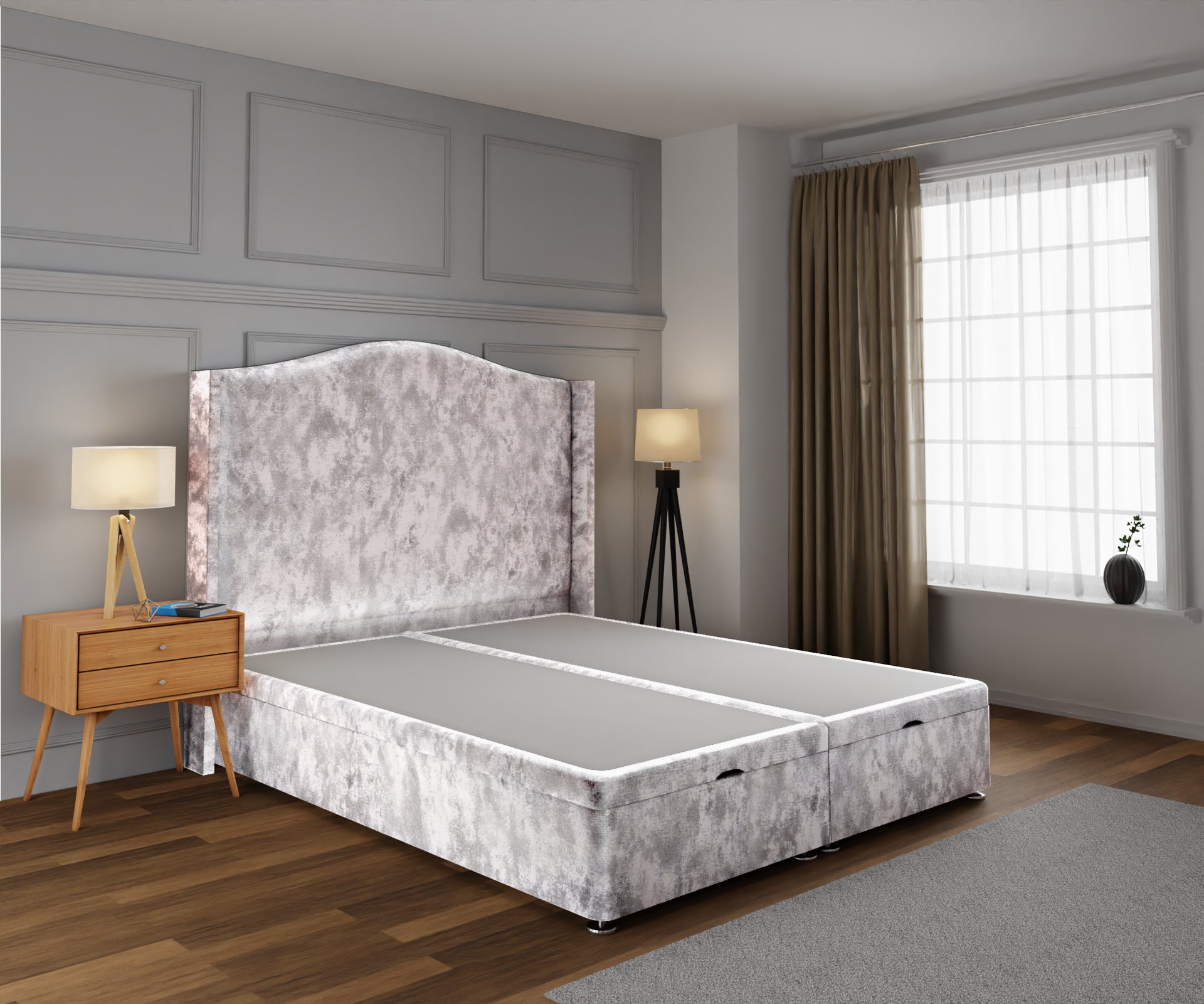 Arabella Winged Ottoman Storage Divan Bed Base With Headboard